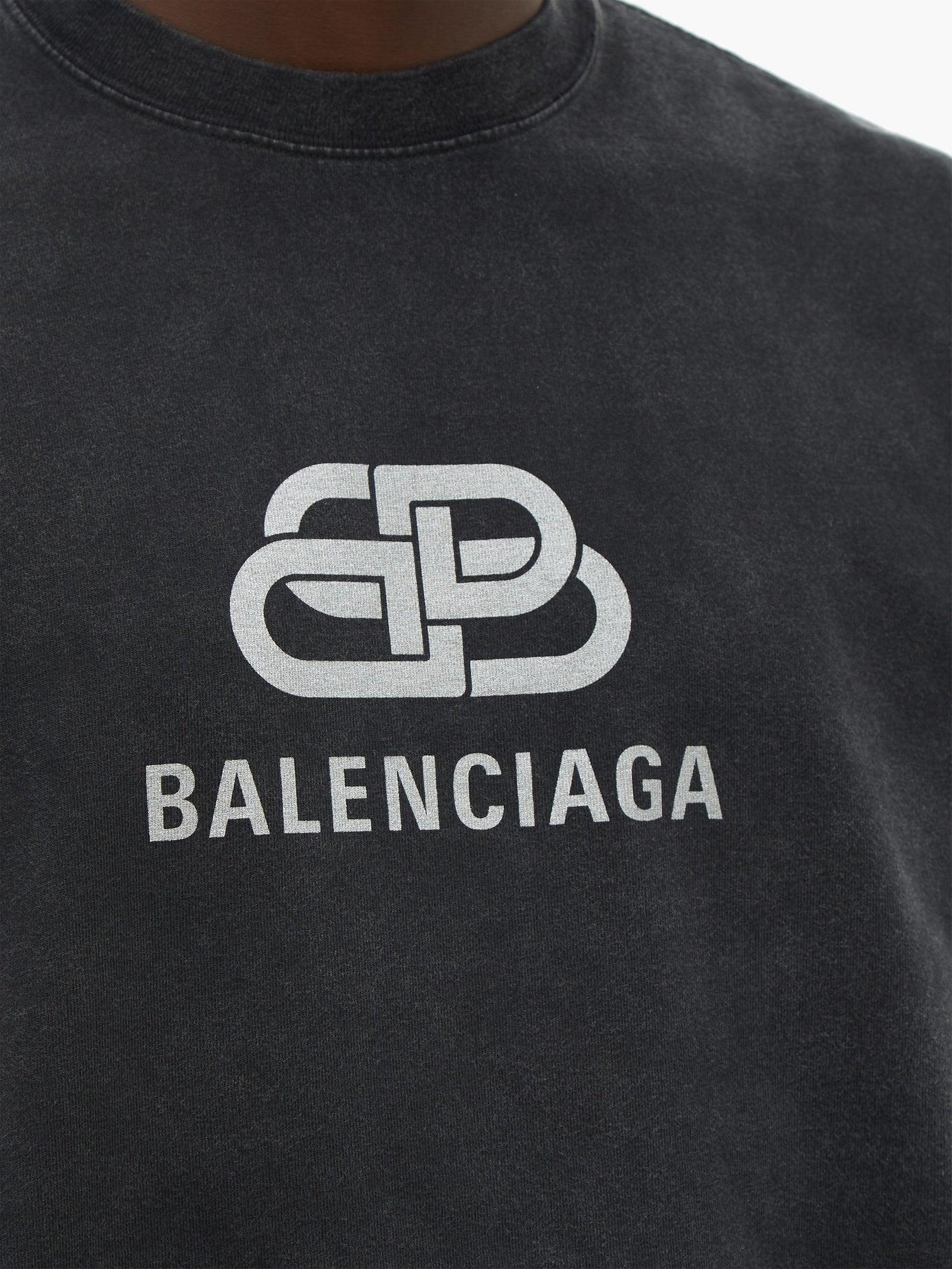 Balenciaga Washed Logo Print Cotton T Shirt in Black for Men | Lyst