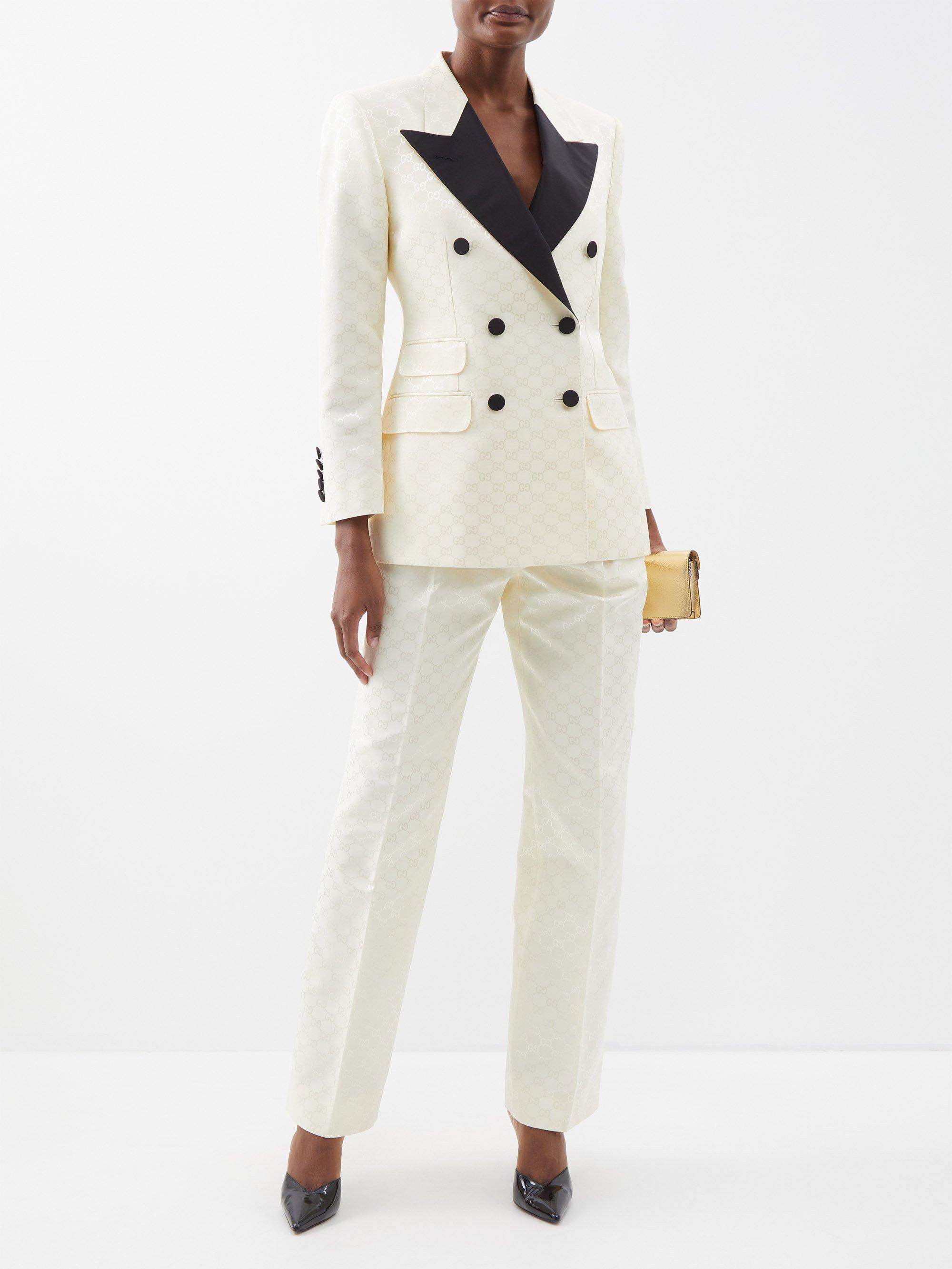 Gucci GG Double-breasted Cotton-blend Tuxedo Jacket in White | Lyst