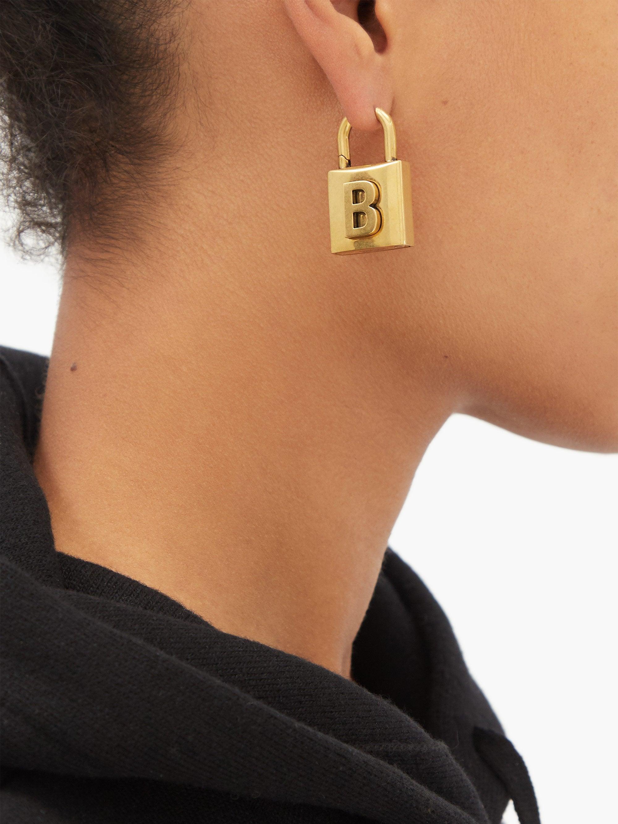 Balenciaga B-logo Gold-tone Padlock Earrings in Metallic | Lyst
