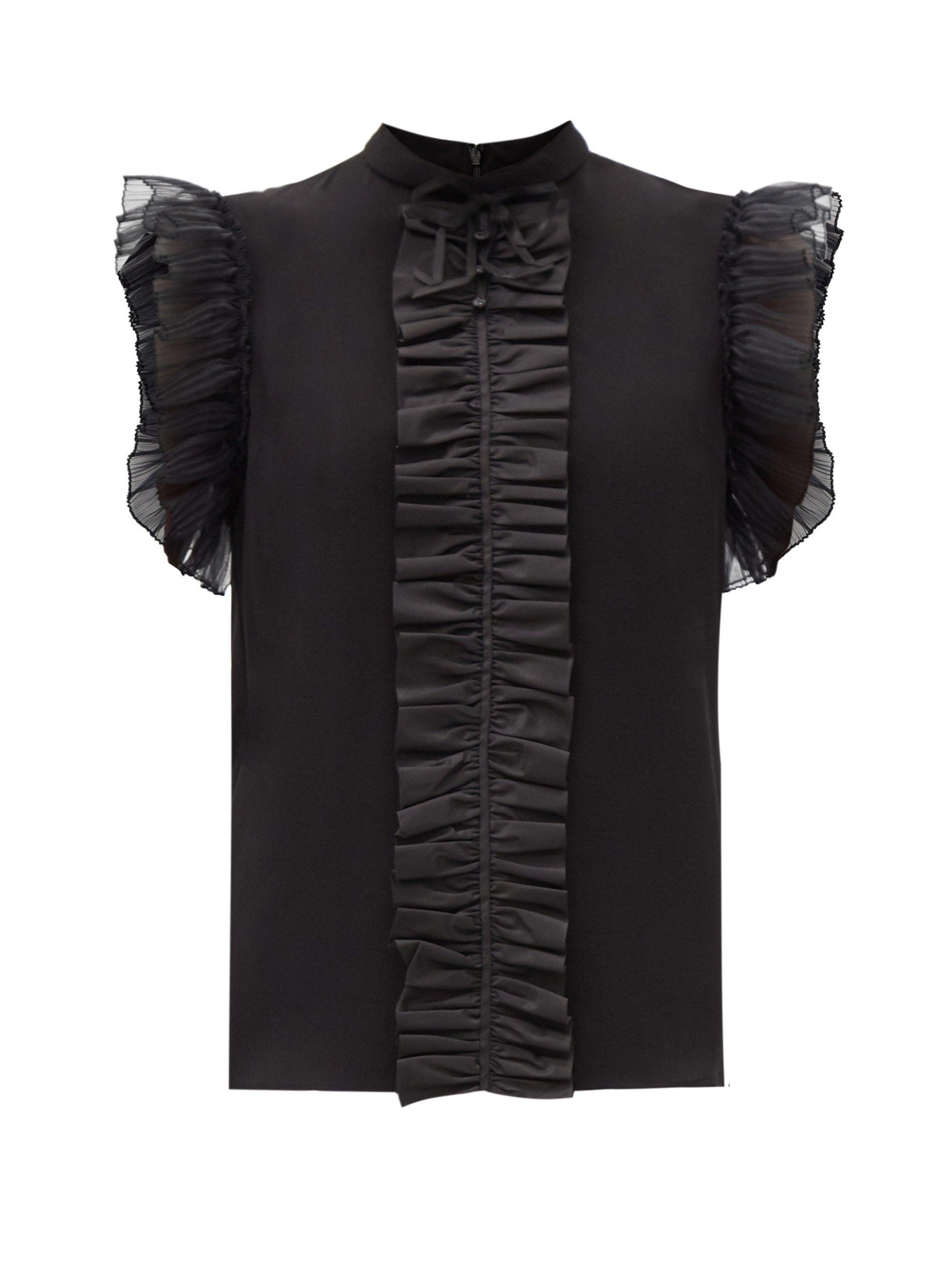 Gucci Ruffled Silk Blouse in Black - Lyst