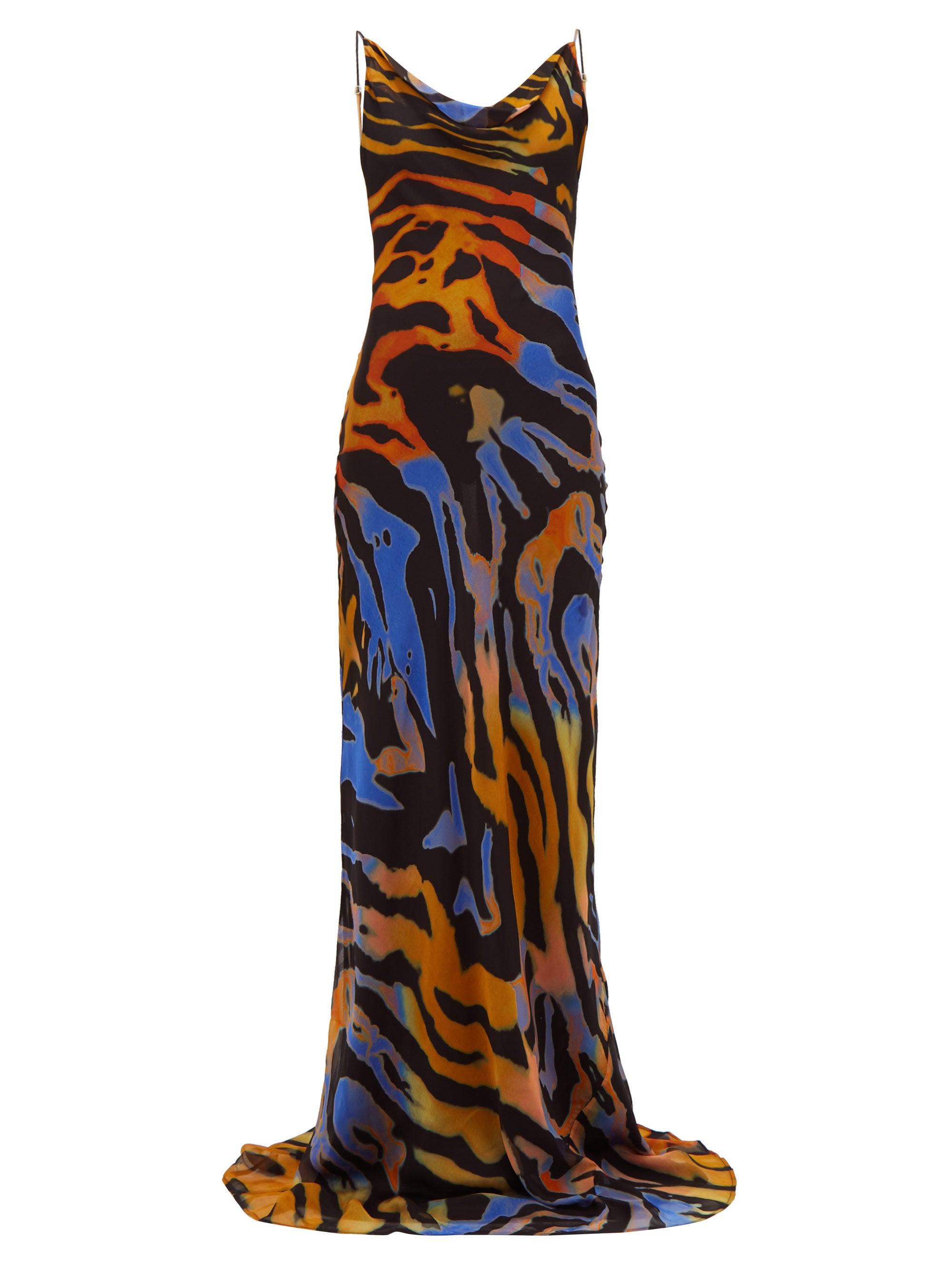 Rat & Boa Fabienne Zebra-print Open-back Chiffon Slip Dress | Lyst