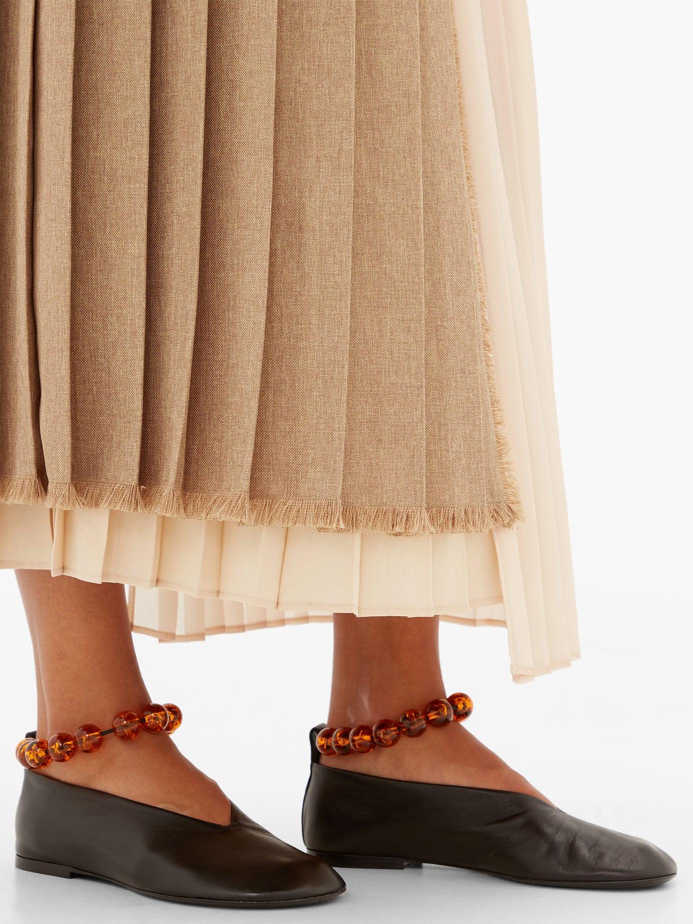 Jil Sander Beaded-anklet Leather Flats in Brown | Lyst