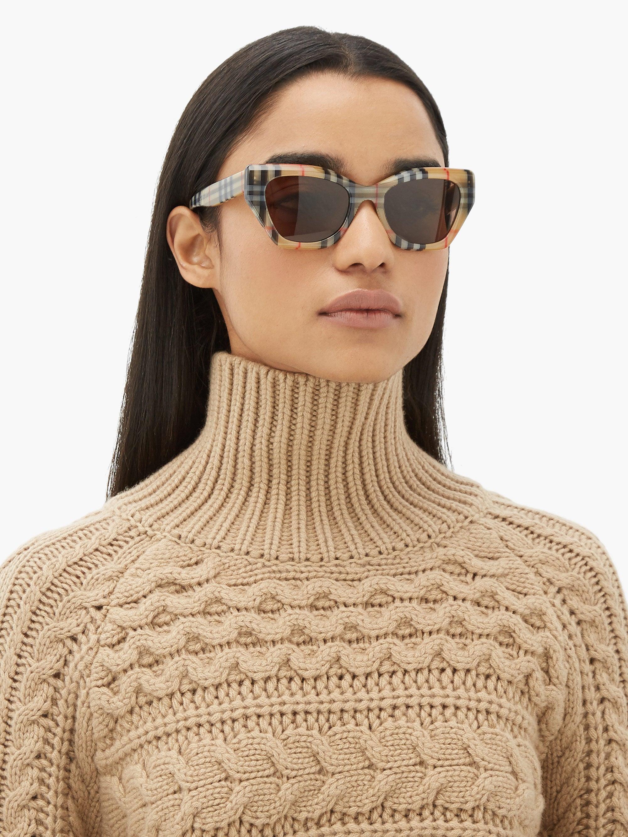 Burberry Vintage-check Cat-eye Acetate Sunglasses in Natural | Lyst