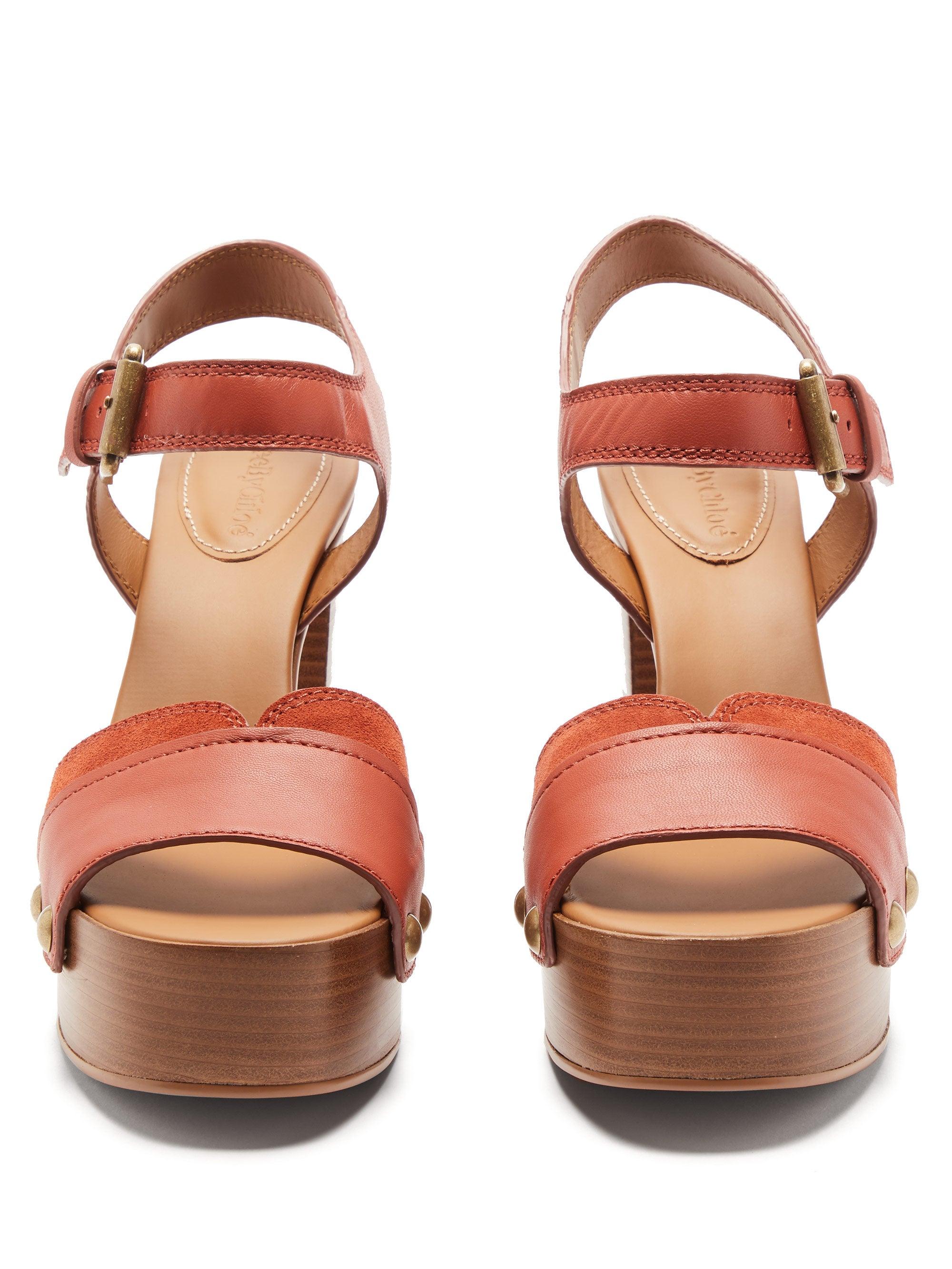 See By Chloé Studded Suede-trim Leather Platform Sandals in Orange - Lyst