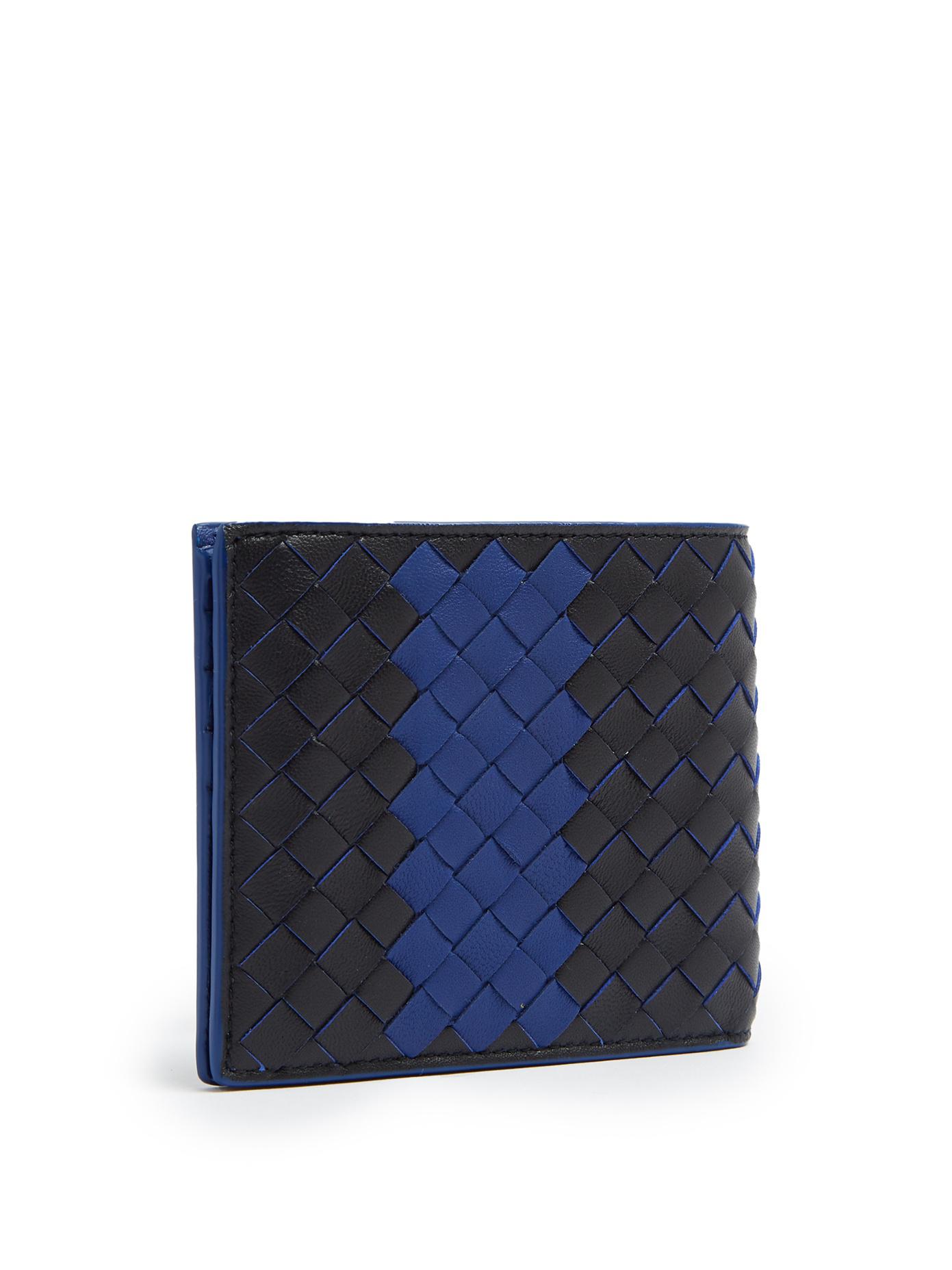 Bottega Veneta Two-tone Bi-fold Intrecciato Leather Wallet in Blue 