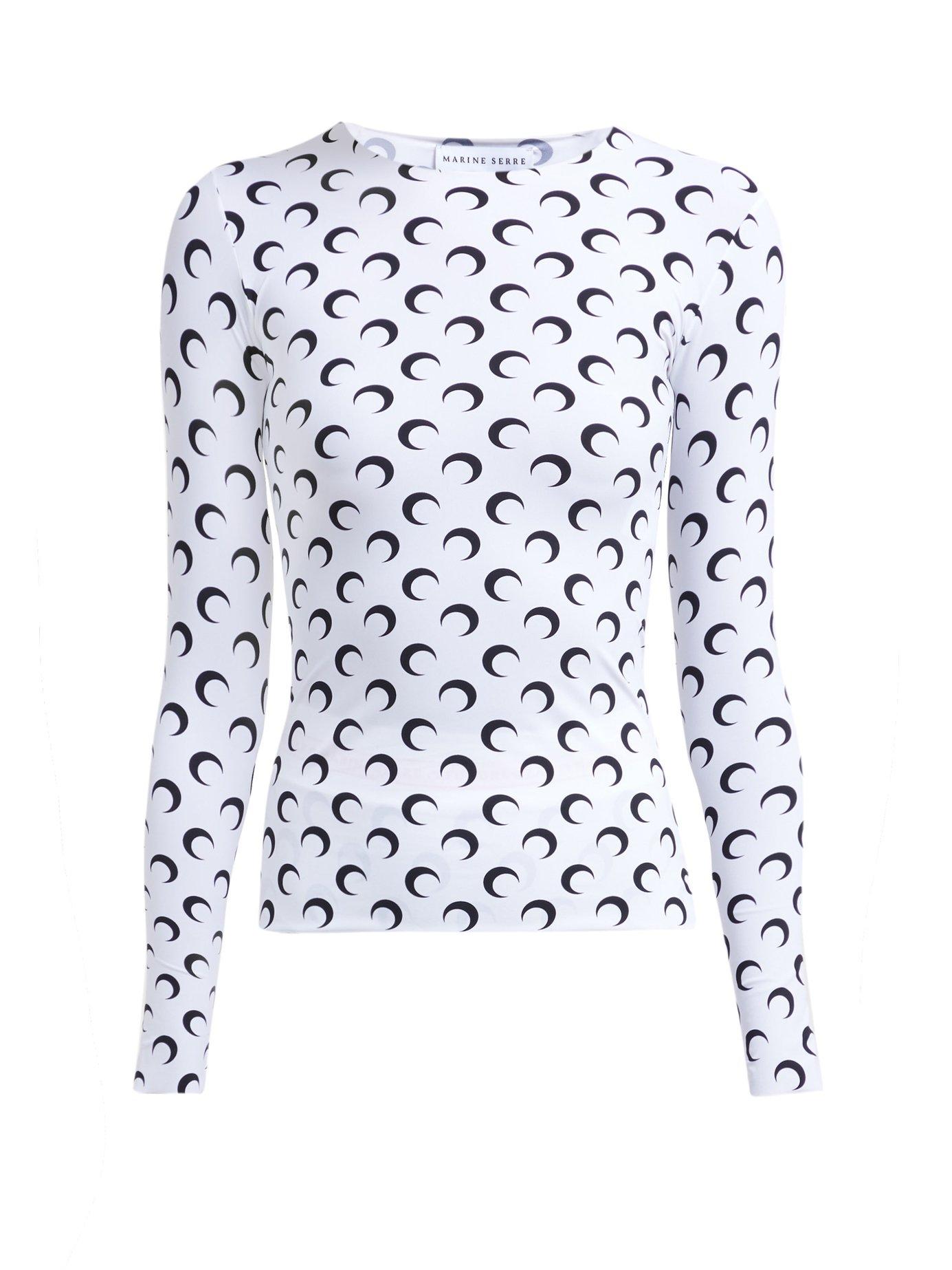 Marine Serre Crescent Moon Print Long Sleeved T Shirt in White | Lyst