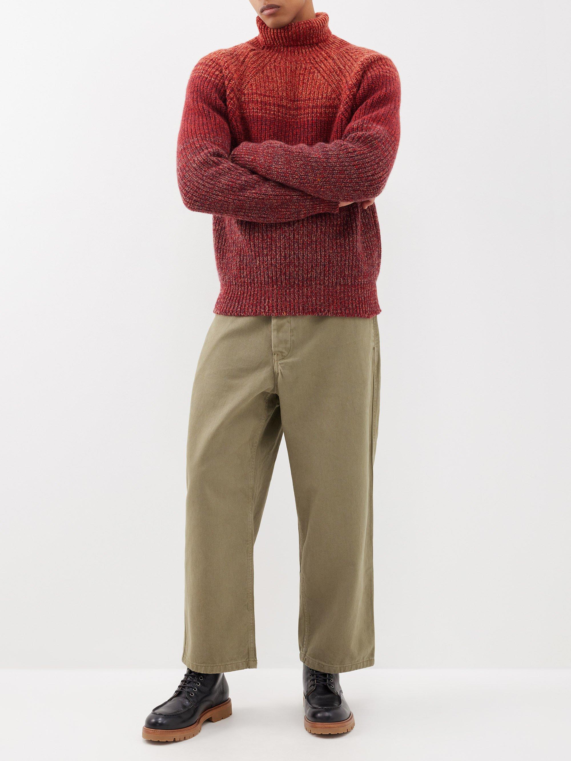 Inis Meáin Boatbuilder Ribbed Merino-blend Roll-neck Sweater in Red for Men  | Lyst