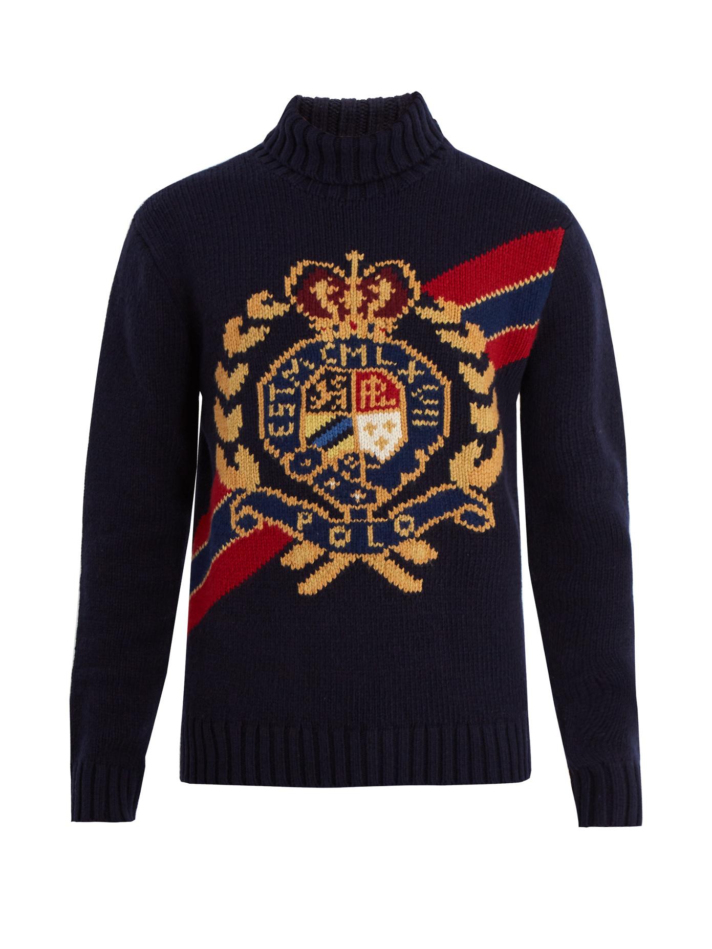 Polo Ralph Lauren Yacht-crest Roll-neck Wool Sweater in Blue for Men - Lyst