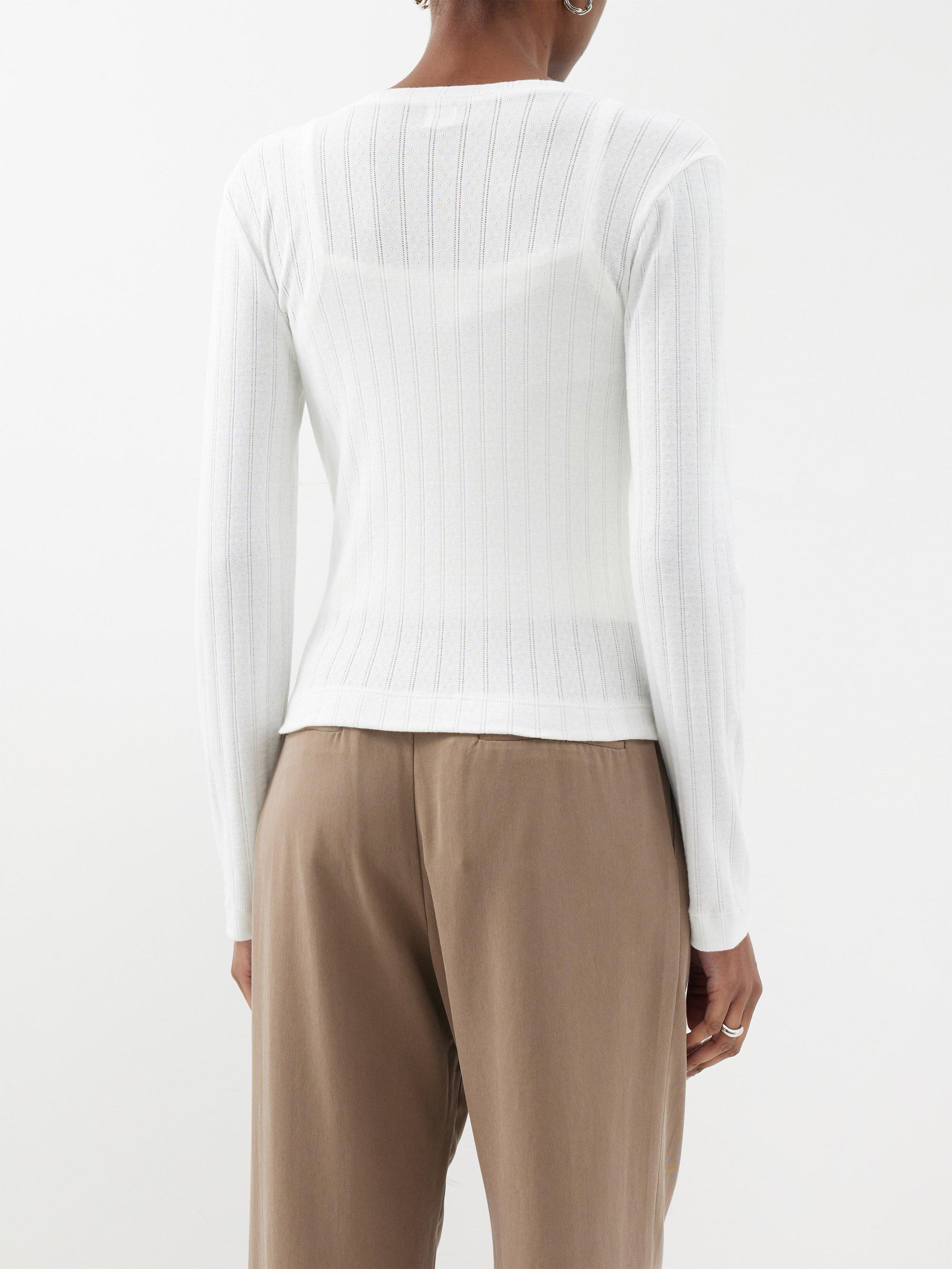 Leset Pointelle-knit Cotton Cardigan in White