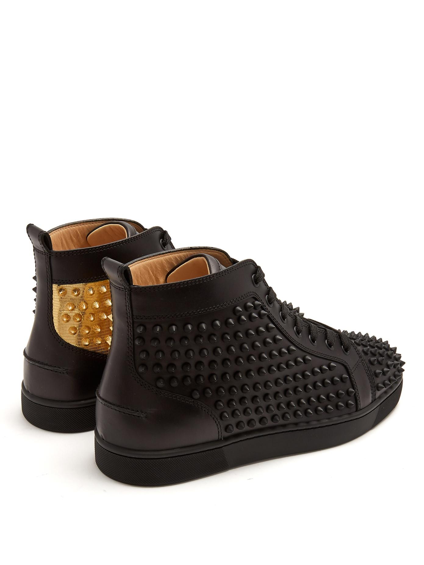 Christian Louboutin Leather Louis Spike-embellished High-top in Black for Men - Lyst