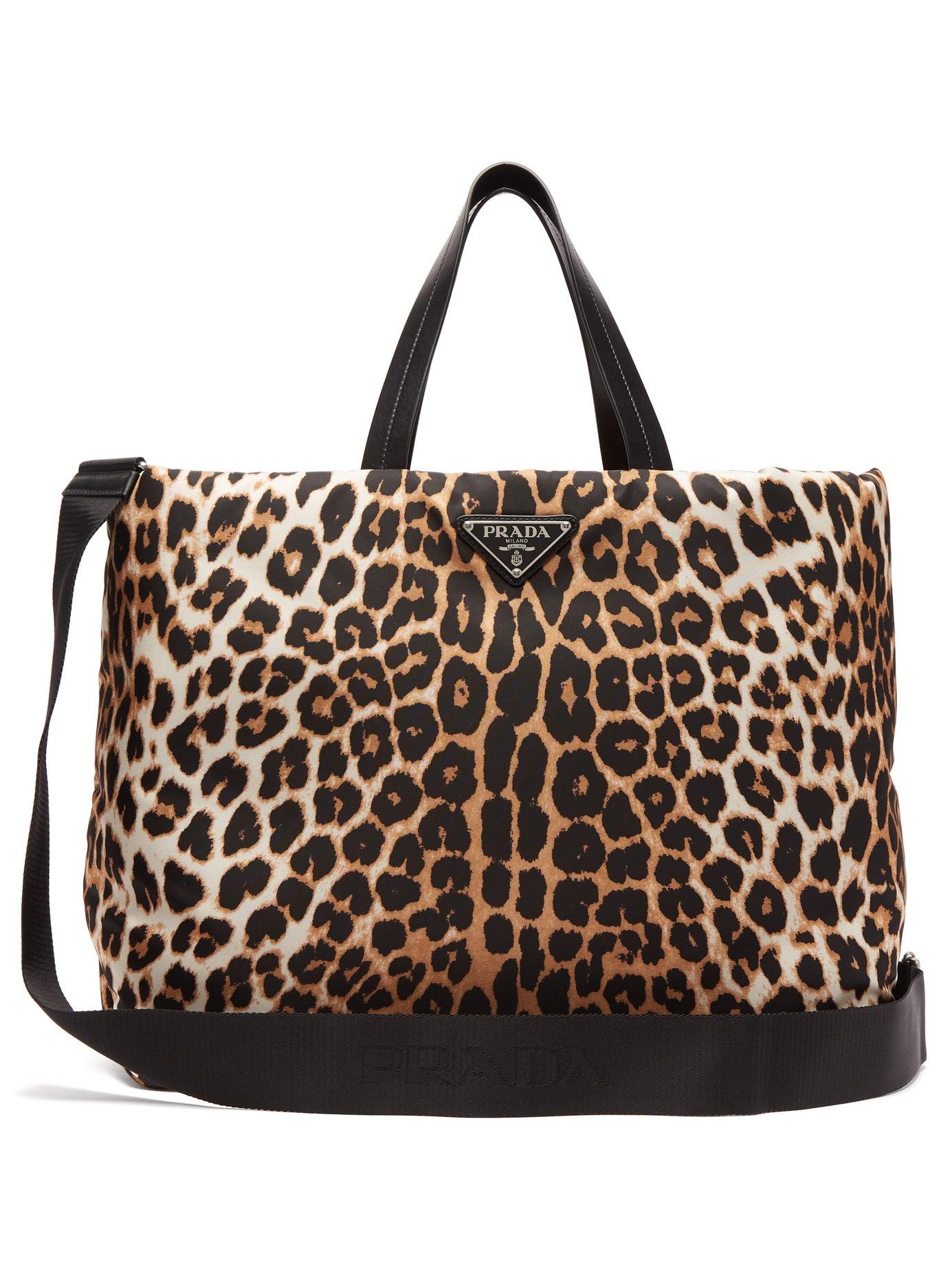 Prada Synthetic Leopard Print Padded Nylon Tote Bag in Brown | Lyst