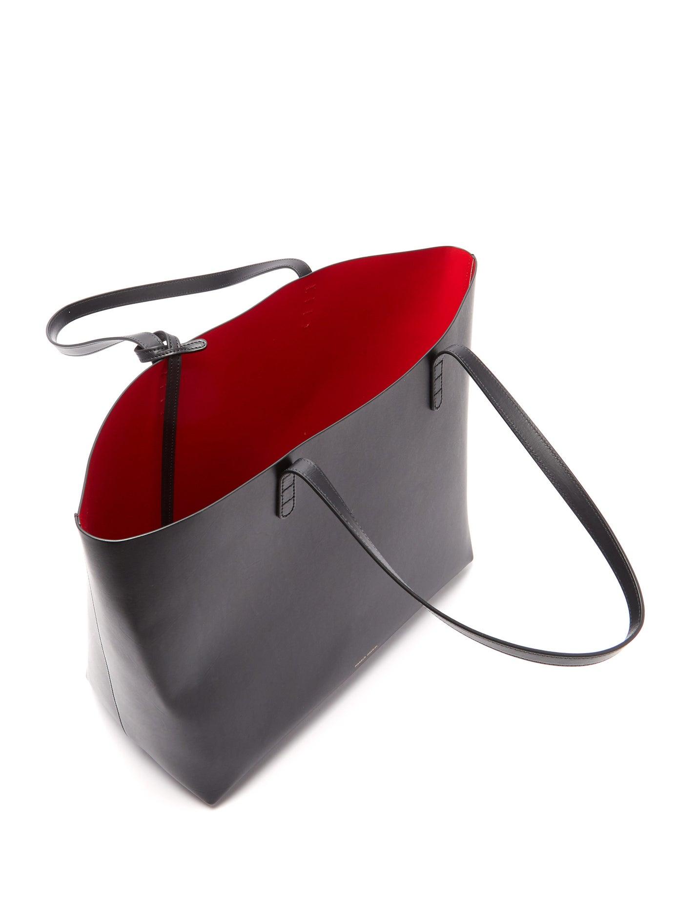 Mansur Gavriel Red-lined Large Leather Tote Bag in Black | Lyst