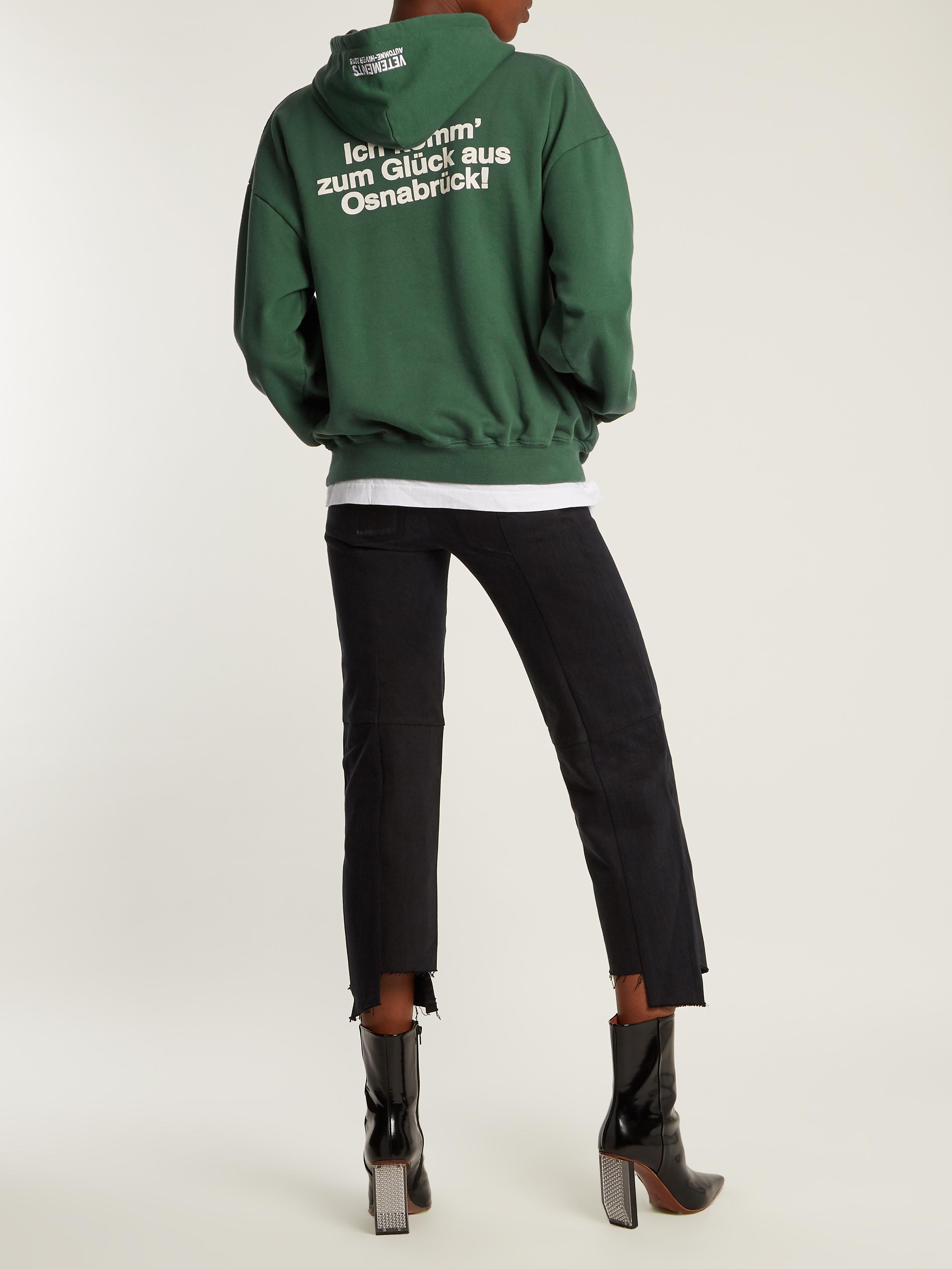 Vetements Hooded Cotton-blend Sweatshirt in Green - Lyst