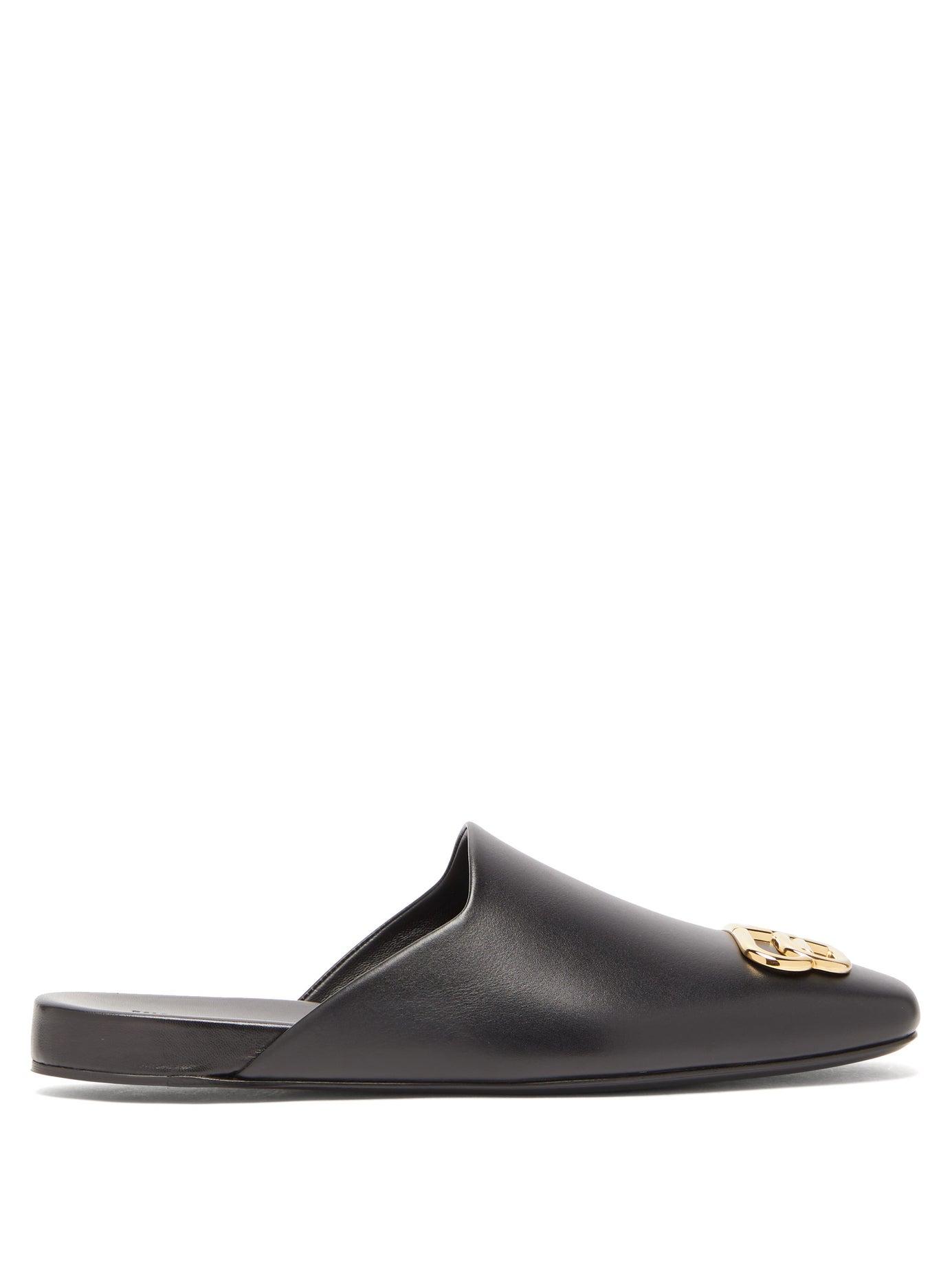 Balenciaga Cosy Bb Logo Leather Slippers in Black Gold (Black) - Lyst