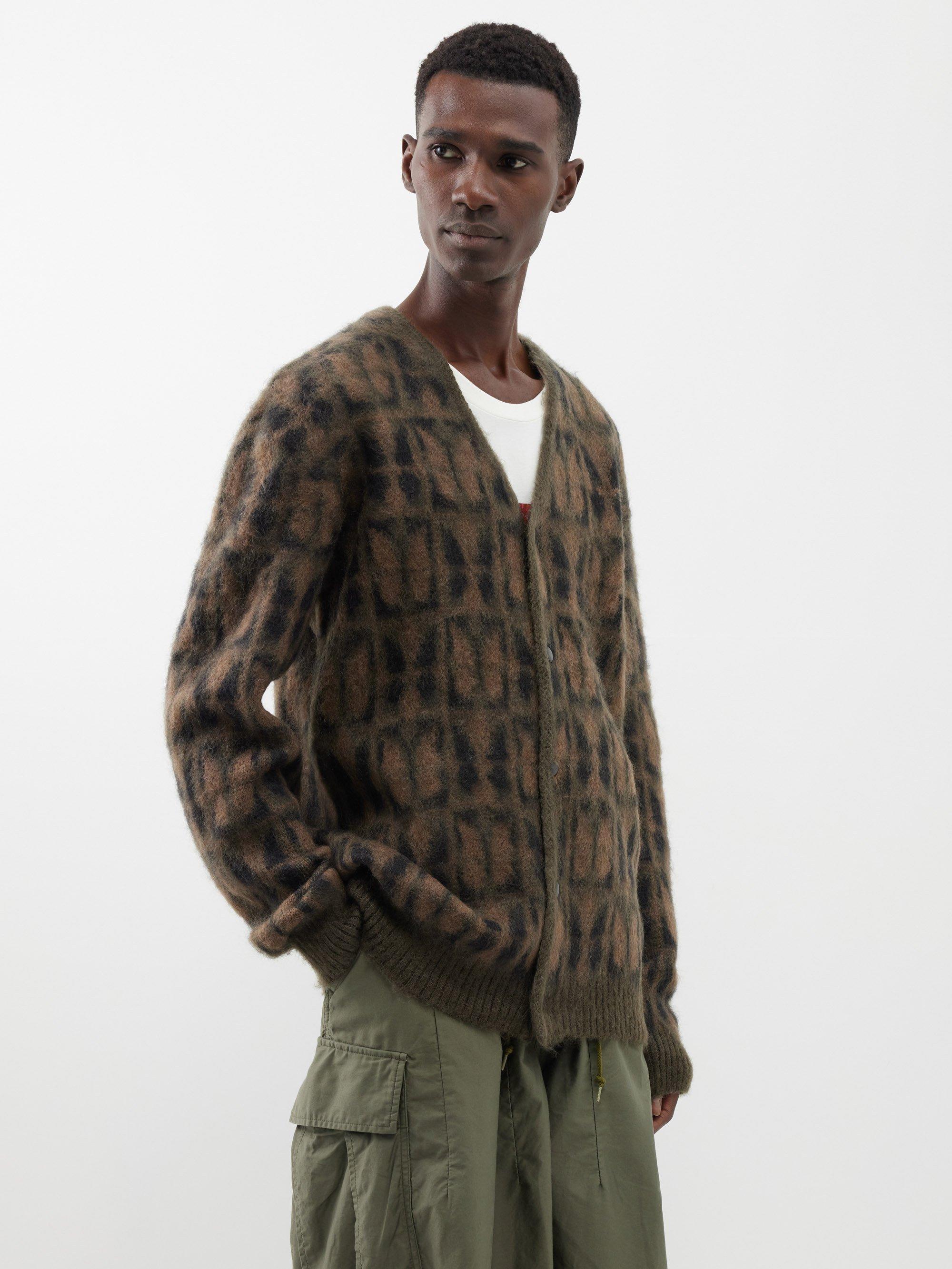 Needles Butterfly intarsia Brushed Mohair blend Cardigan for Men