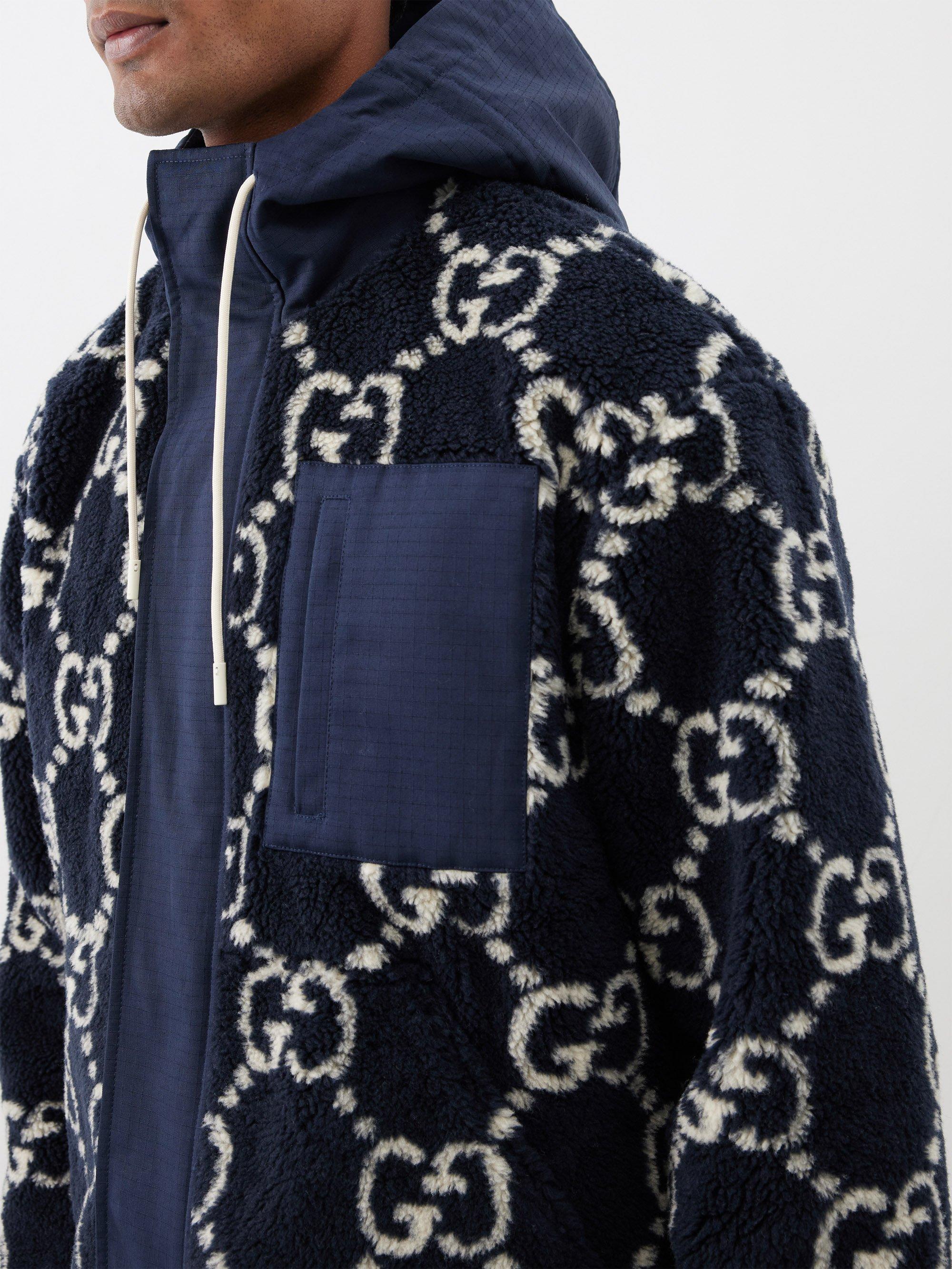 Gucci GG Jacquard Fleece Hooded Jacket in Blue for Men