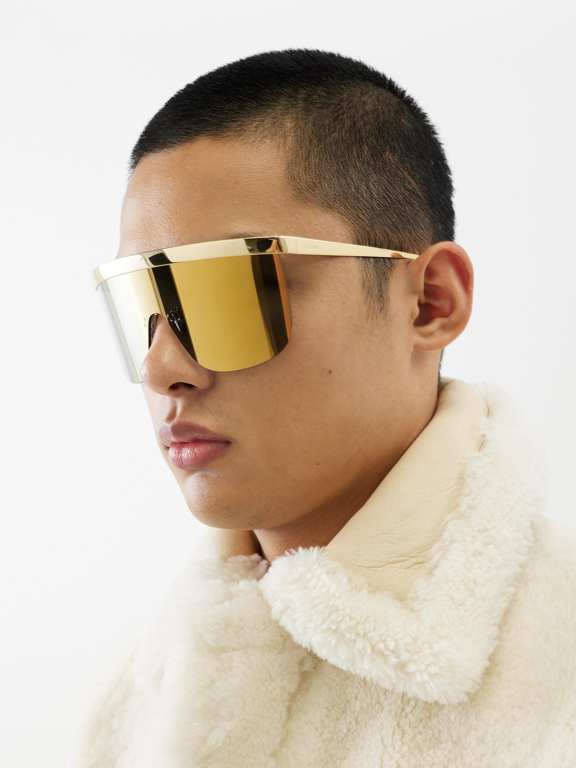 Celine Mask Mirrored-lens Shield Sunglasses in Natural for Men | Lyst