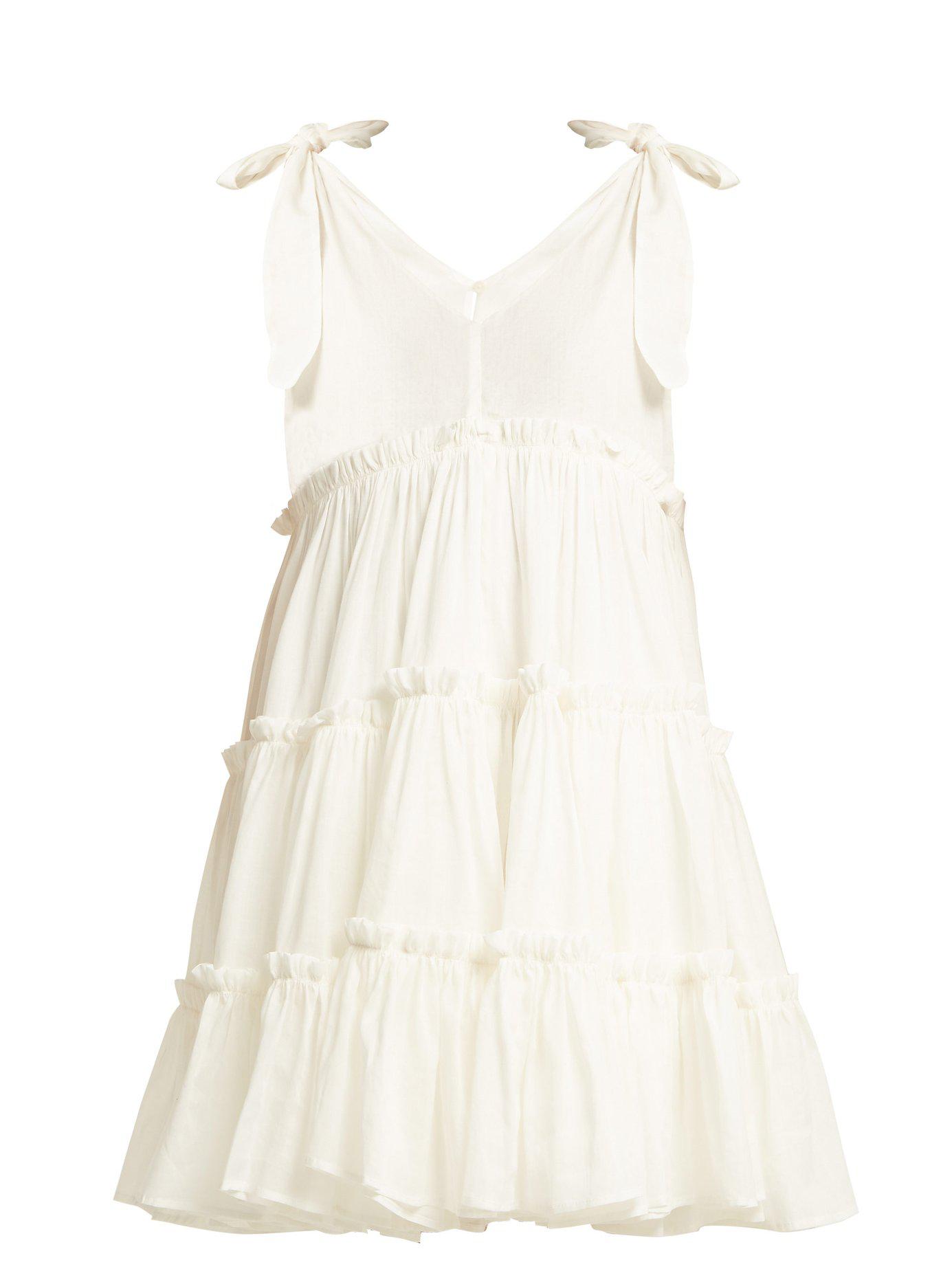 Innika Choo Tiered Ruffle Ramie Mini Dress in White - Lyst