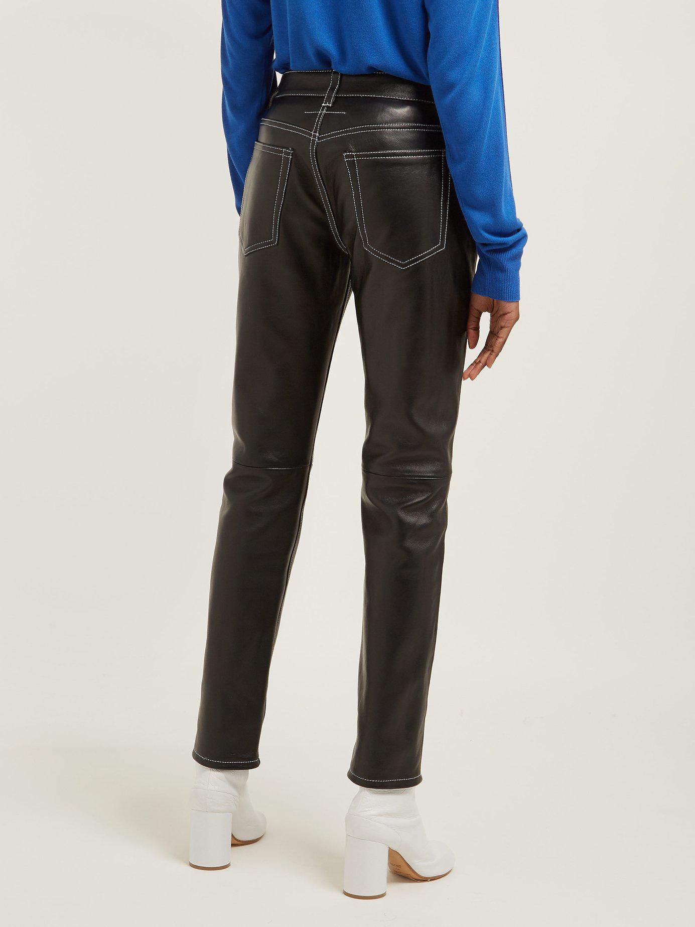 MM6 by Maison Martin Margiela Contrast Stitch Leather Trousers in 