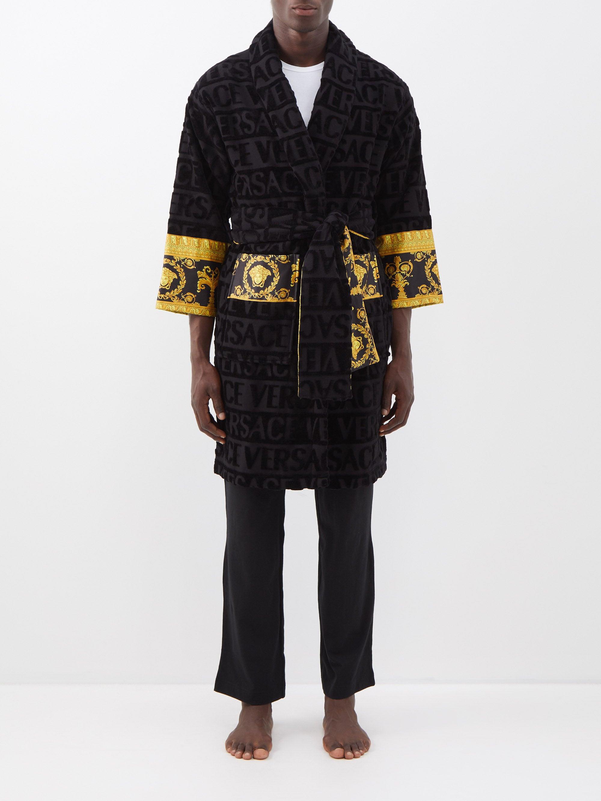 Versace I Love Baroque Logo-jacquard Cotton-terry Bathrobe in Black for ...