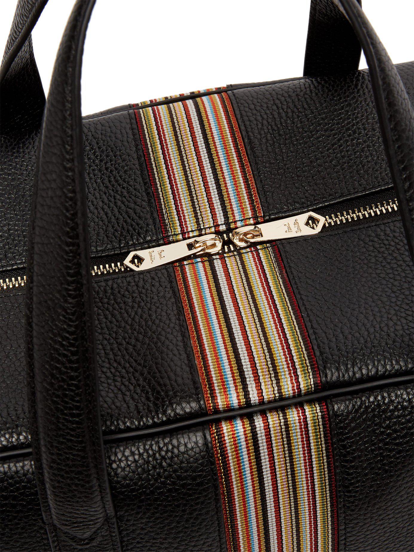 Paul Smith Signature Stripe Pebbled Leather Weekend Bag in Black for Men - Lyst