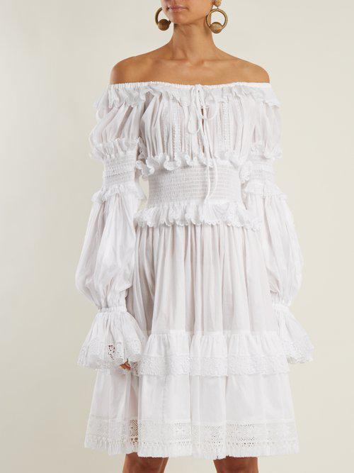off shoulder white cotton dress