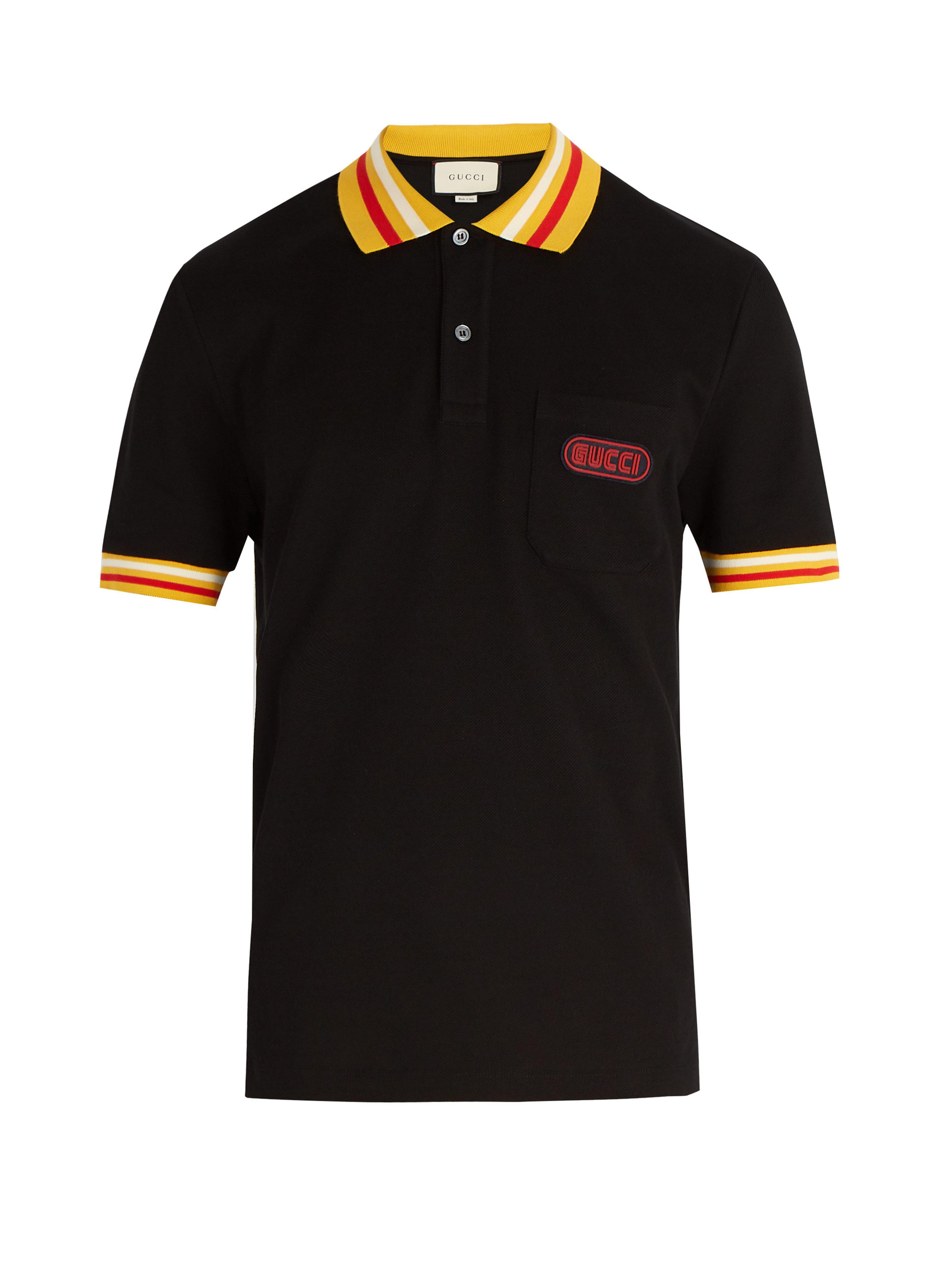 Gucci Cotton Men's Pique-knit Polo Shirt With Contrast Color in Black ...