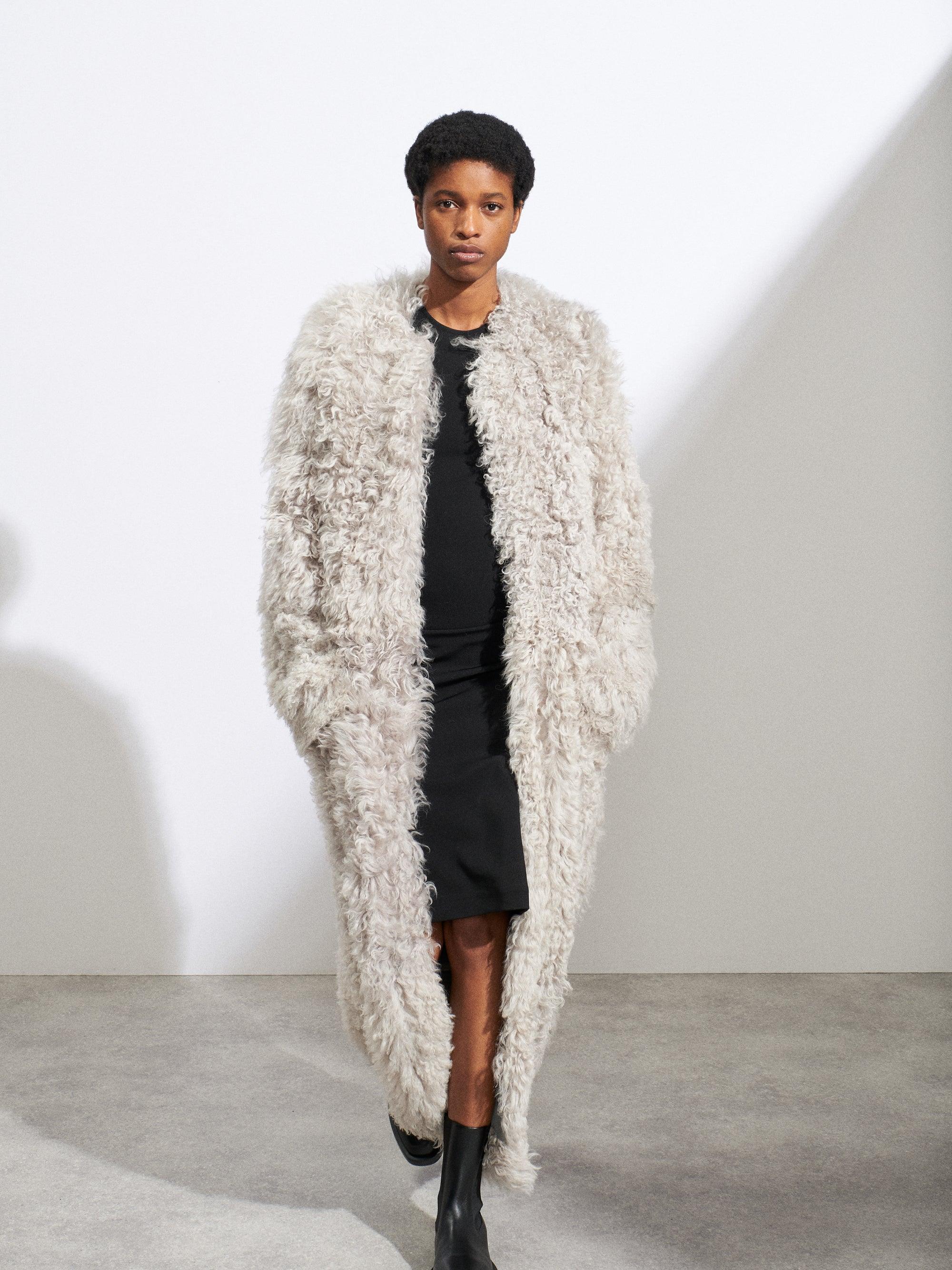 Raey Leather Collarless Curly Shearling 