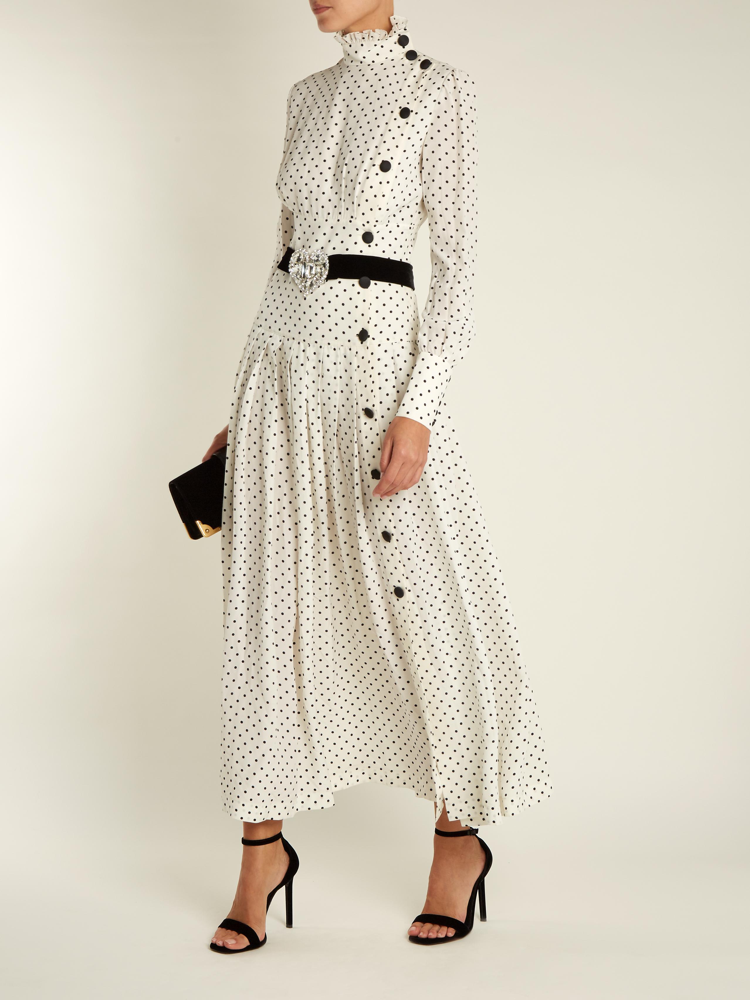 Alessandra Rich Polka Dot Pleated Crepe De Chine Dress in White Lyst