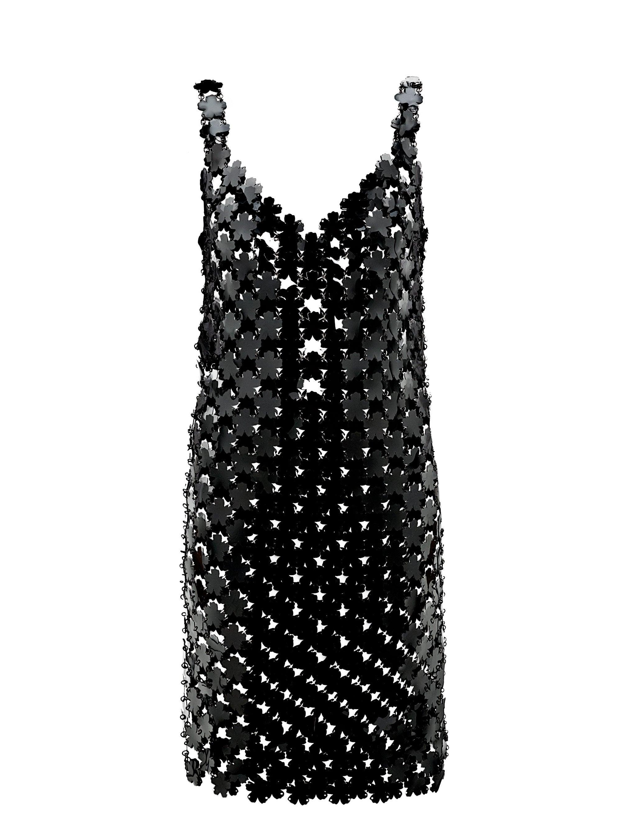 Paco Rabanne Velvet Pvc Flower-paillette Chainmail Dress in Black - Lyst