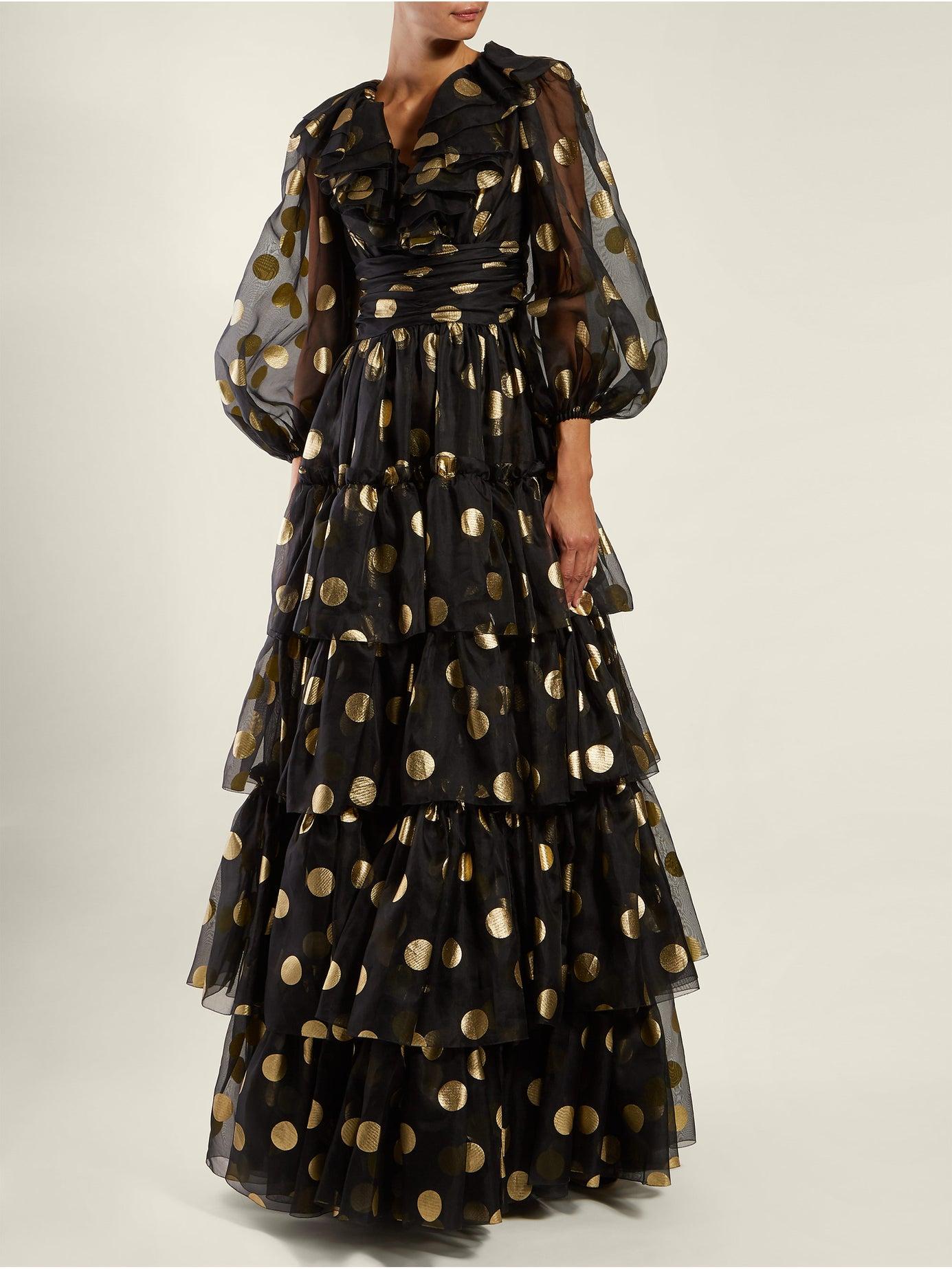 Dolce & Gabbana Polka Dot-print Tiered Silk-organza Gown in Black | Lyst