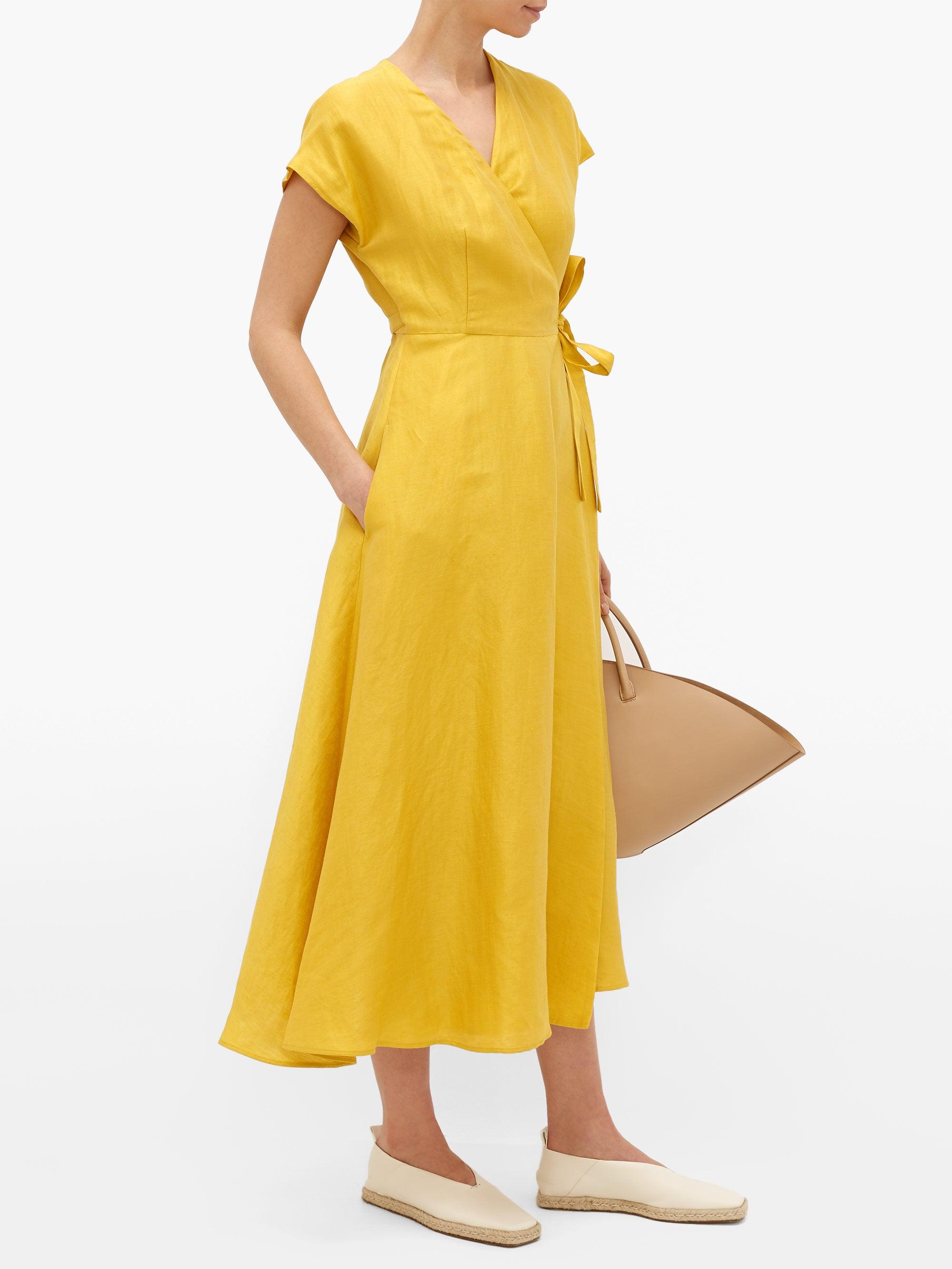 Weekend by Maxmara Linen Terreno Wrap Dress in Yellow | Lyst