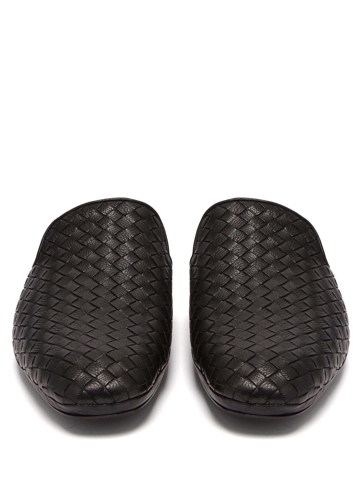 Bottega Veneta Intrecciato Backless Leather Slipper Shoes in Black 