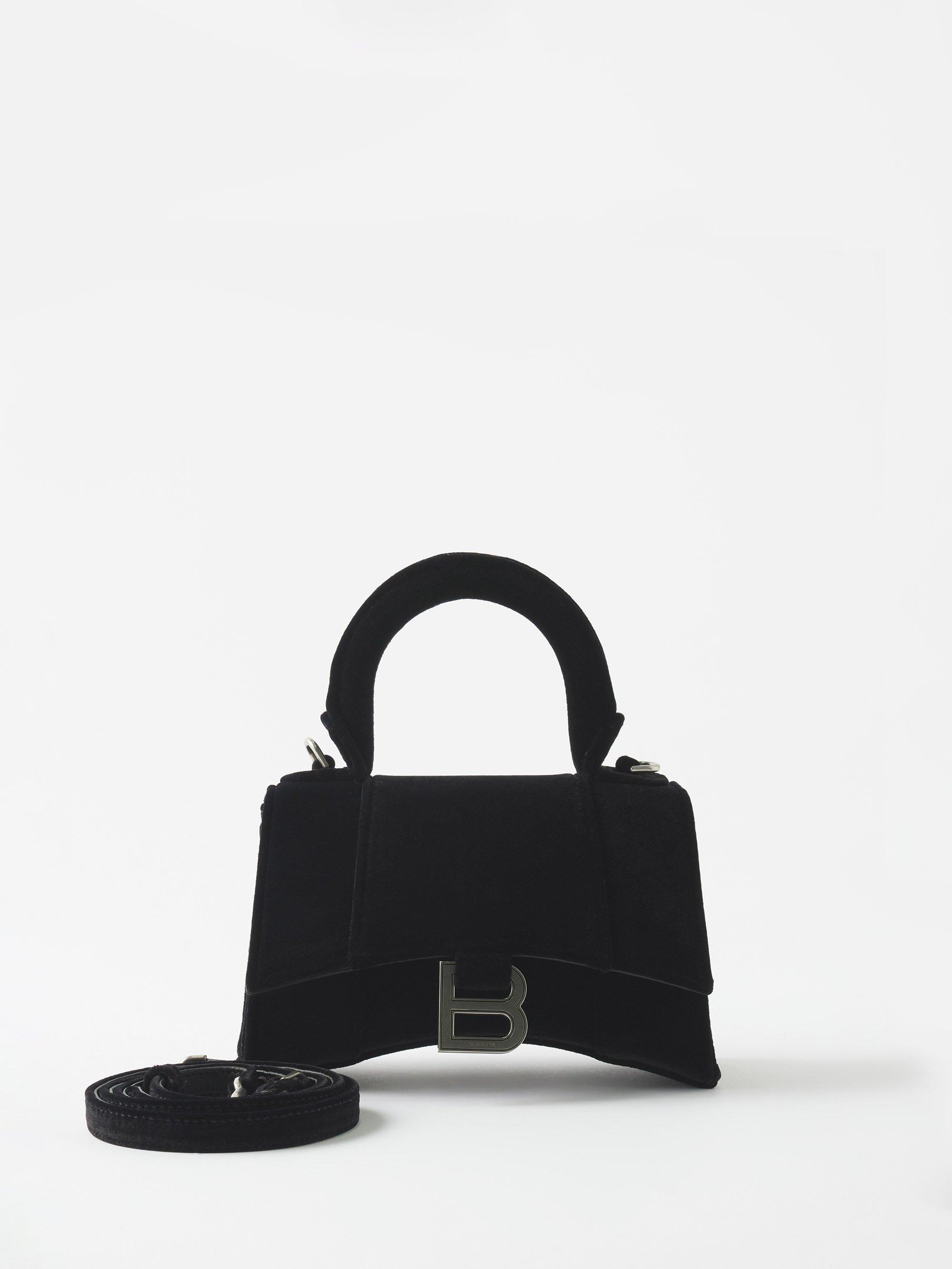 Balenciaga Hourglass Xs Velvet Handbag in Black Lyst