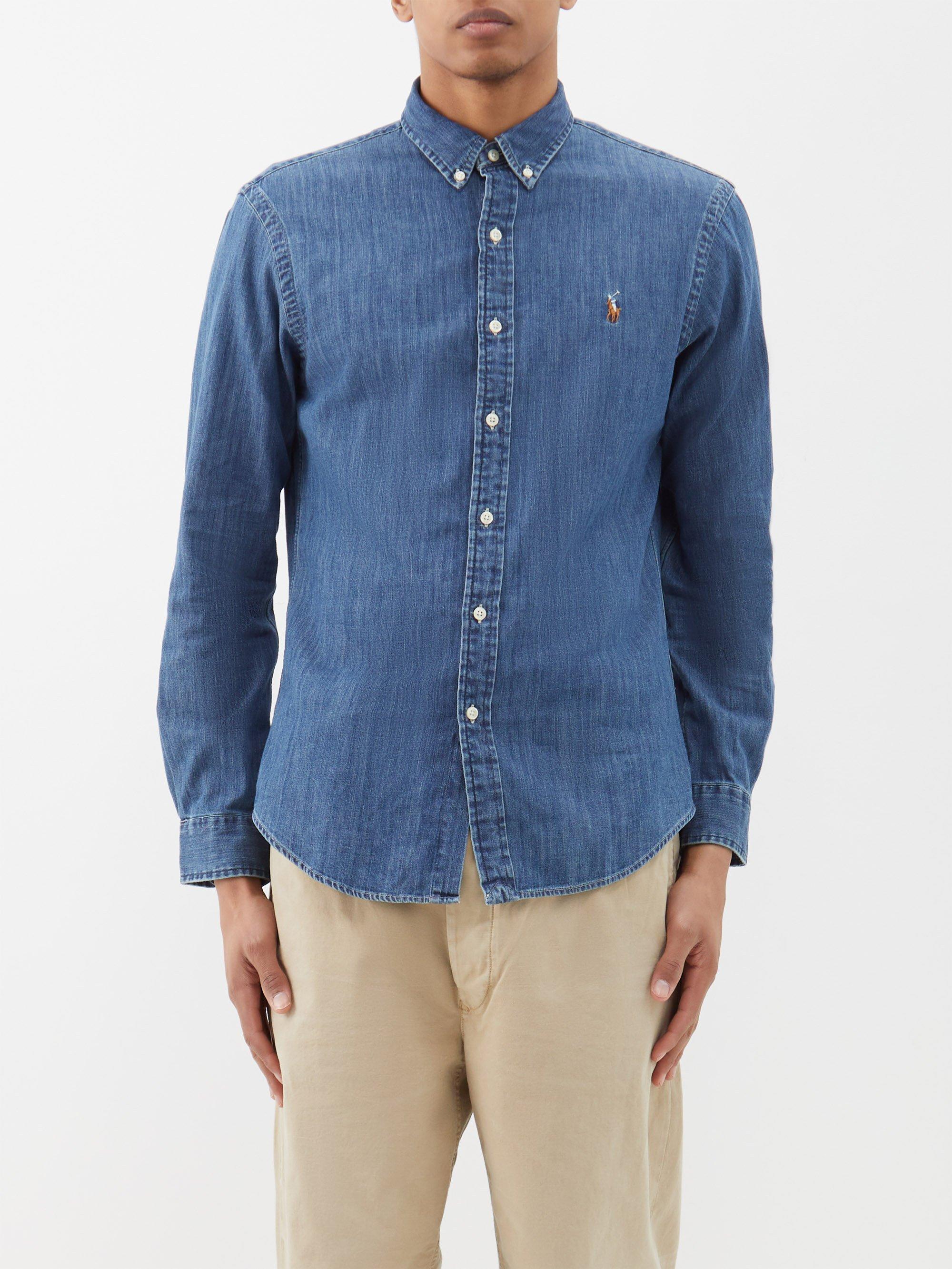 Polo Ralph Lauren Logo-embroidered Buttoned-down Denim Shirt in Blue for  Men | Lyst