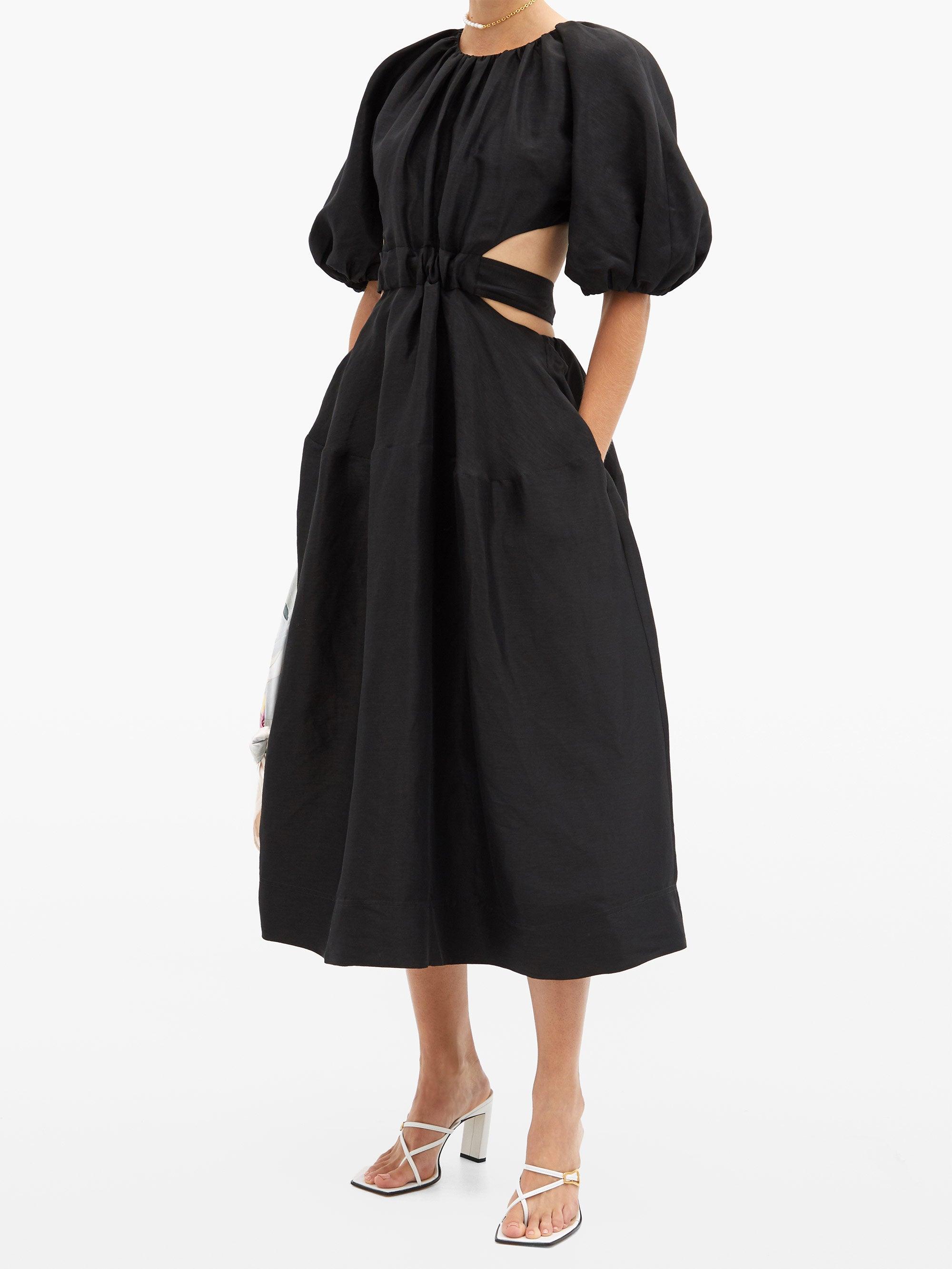 Aje. Mimosa Cutout-waist Linen-blend Poplin Midi Dress in Black - Lyst