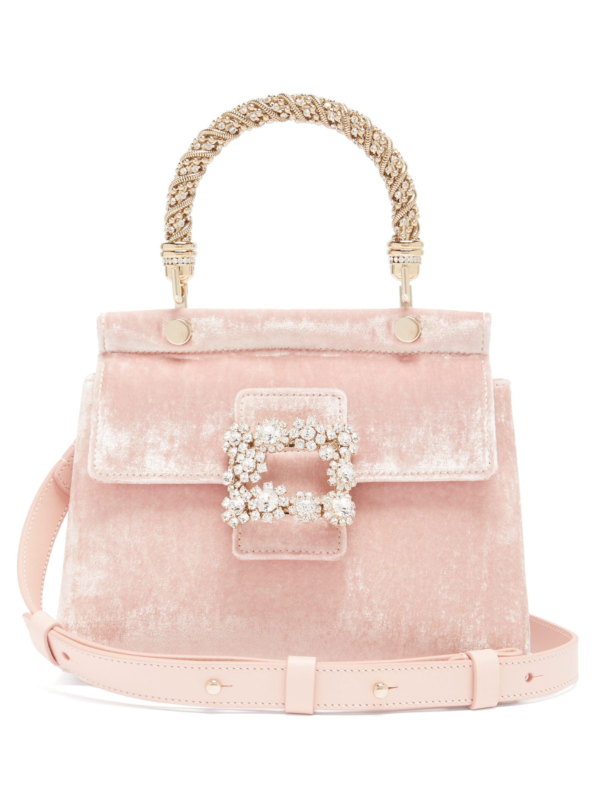 Roger Vivier Viv' Crystal-embellished Velvet Bag in Pink | Lyst
