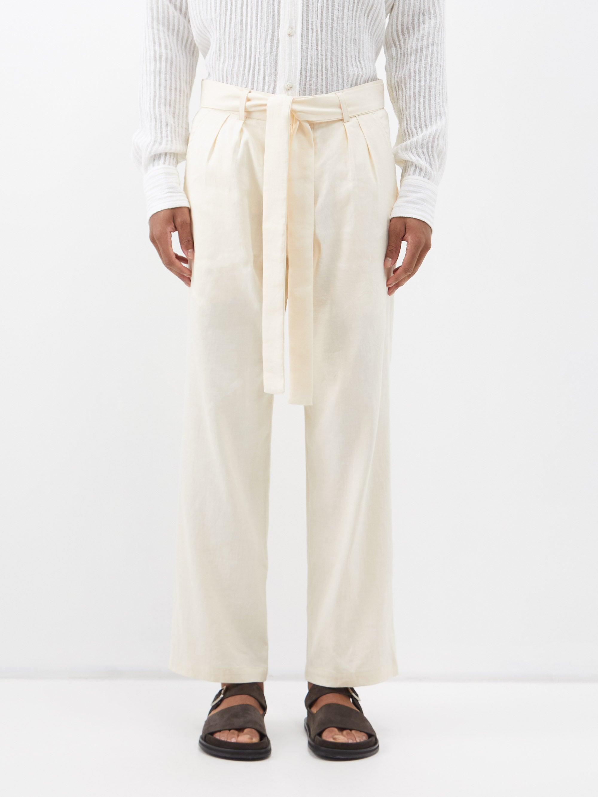 Commas Belted-waist Linen-blend Trousers in Natural for Men | Lyst