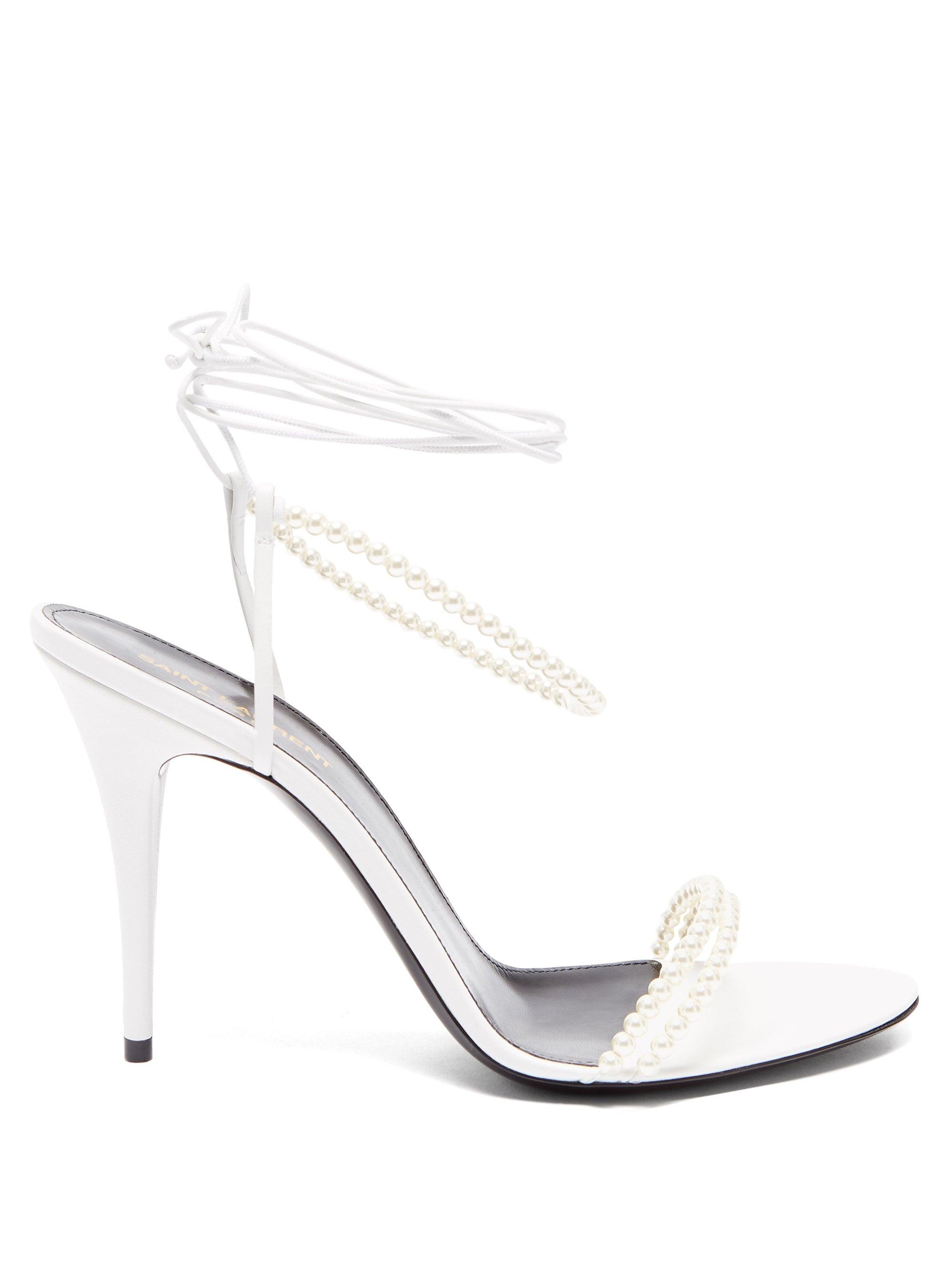 Saint Laurent Luna Ankle-wrap Embellished Leather Sandals | Lyst Australia