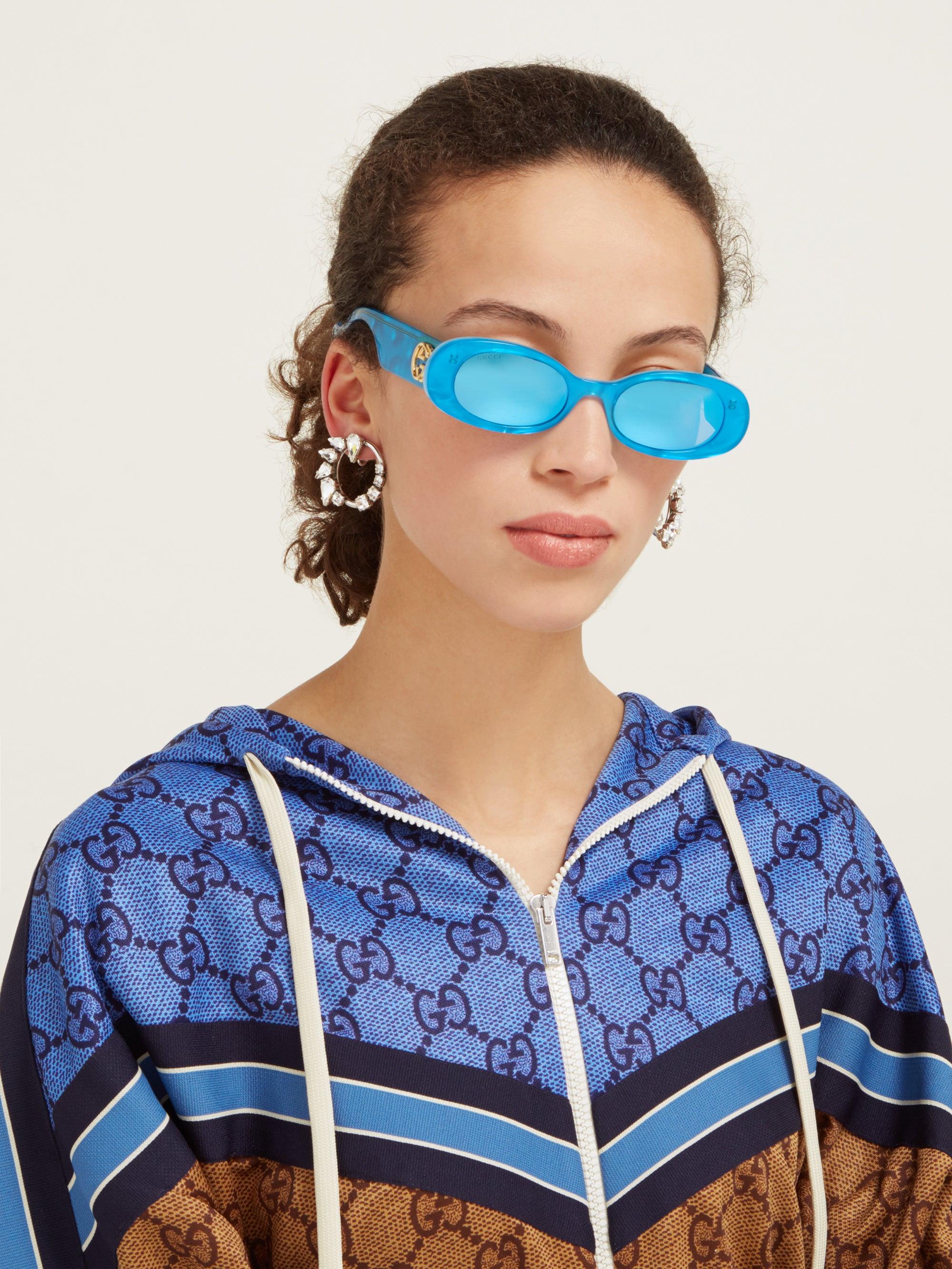Gucci Oval Pearlescent-acetate Sunglasses in Blue | Lyst