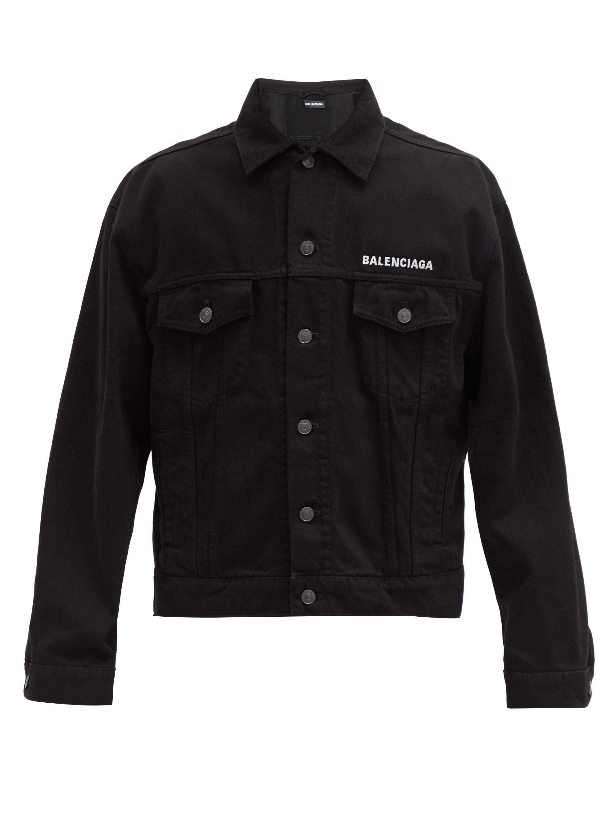 Balenciaga Crew-embroidered Denim Jacket in Black for Men | Lyst