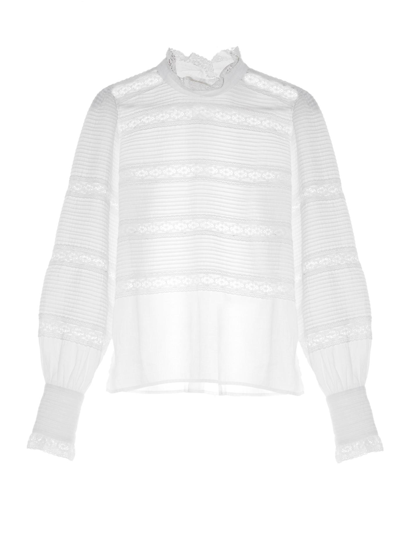 Étoile Isabel Marant Ria High-neck Lace-insert Blouse in White | Lyst