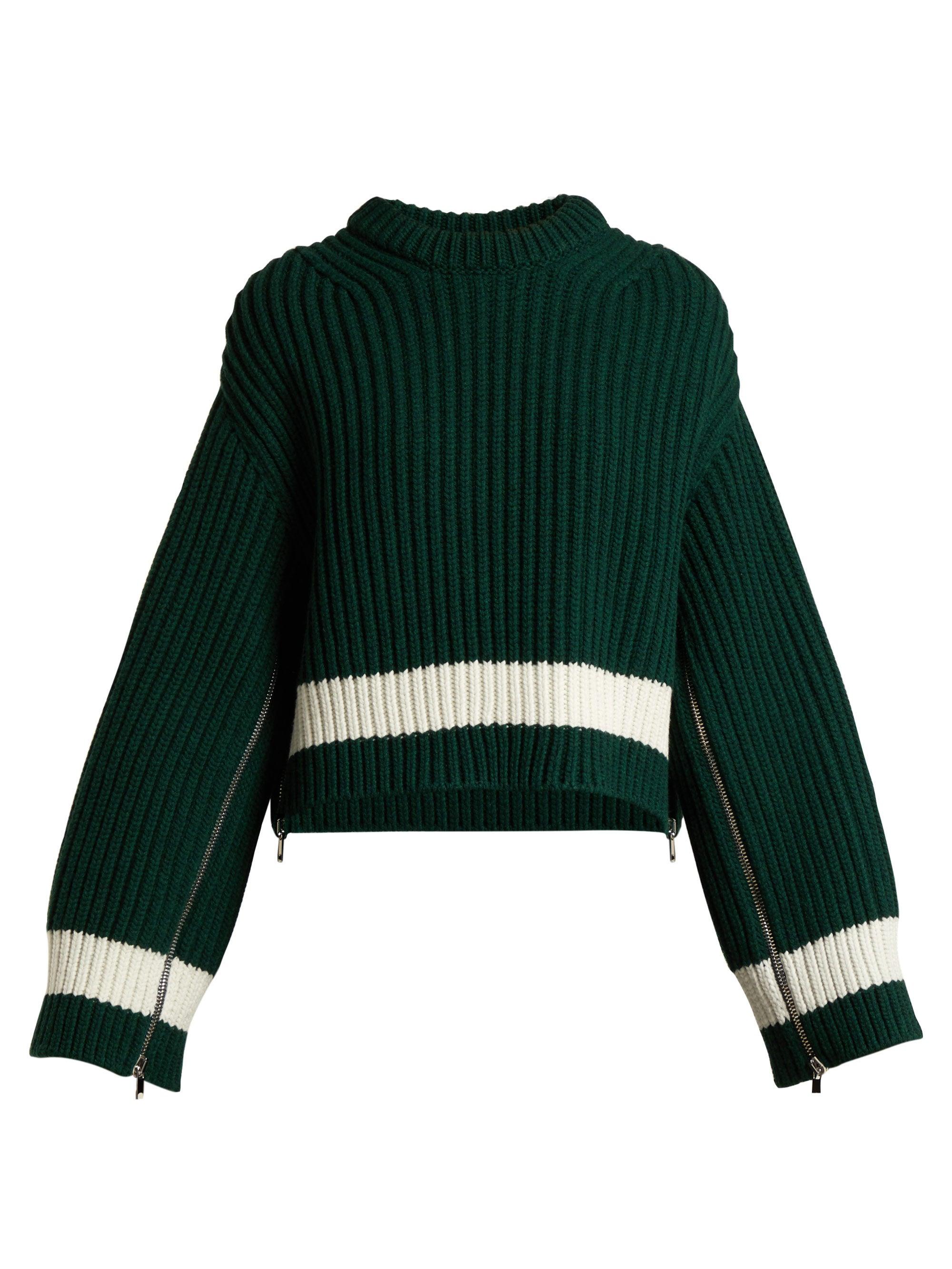 Alexander McQueen Zip-sleeved Step-hem Wool-blend Sweater in Green ...