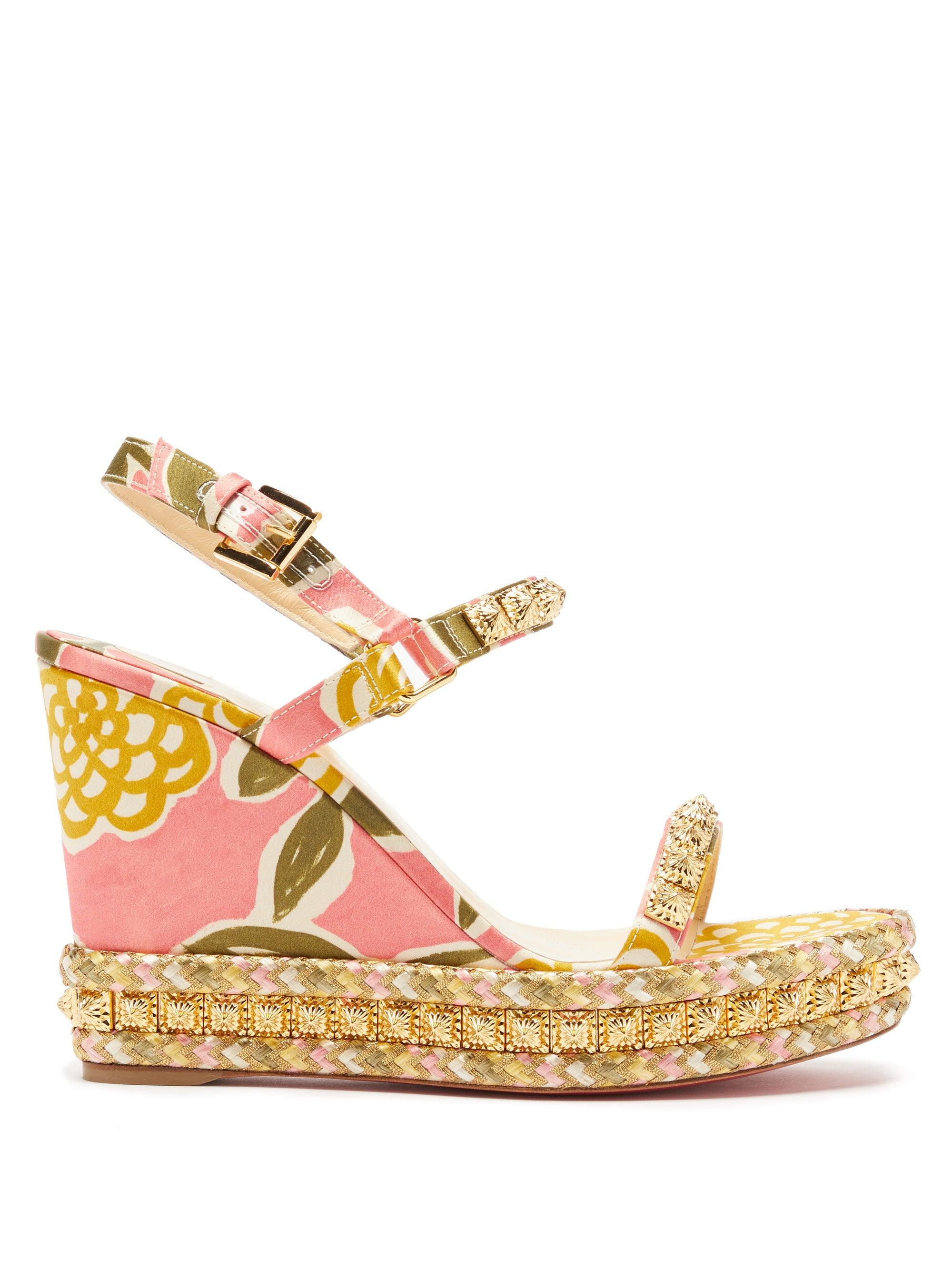 Christian Louboutin Pyraclou 110 Studded-satin Wedge Sandals - Lyst