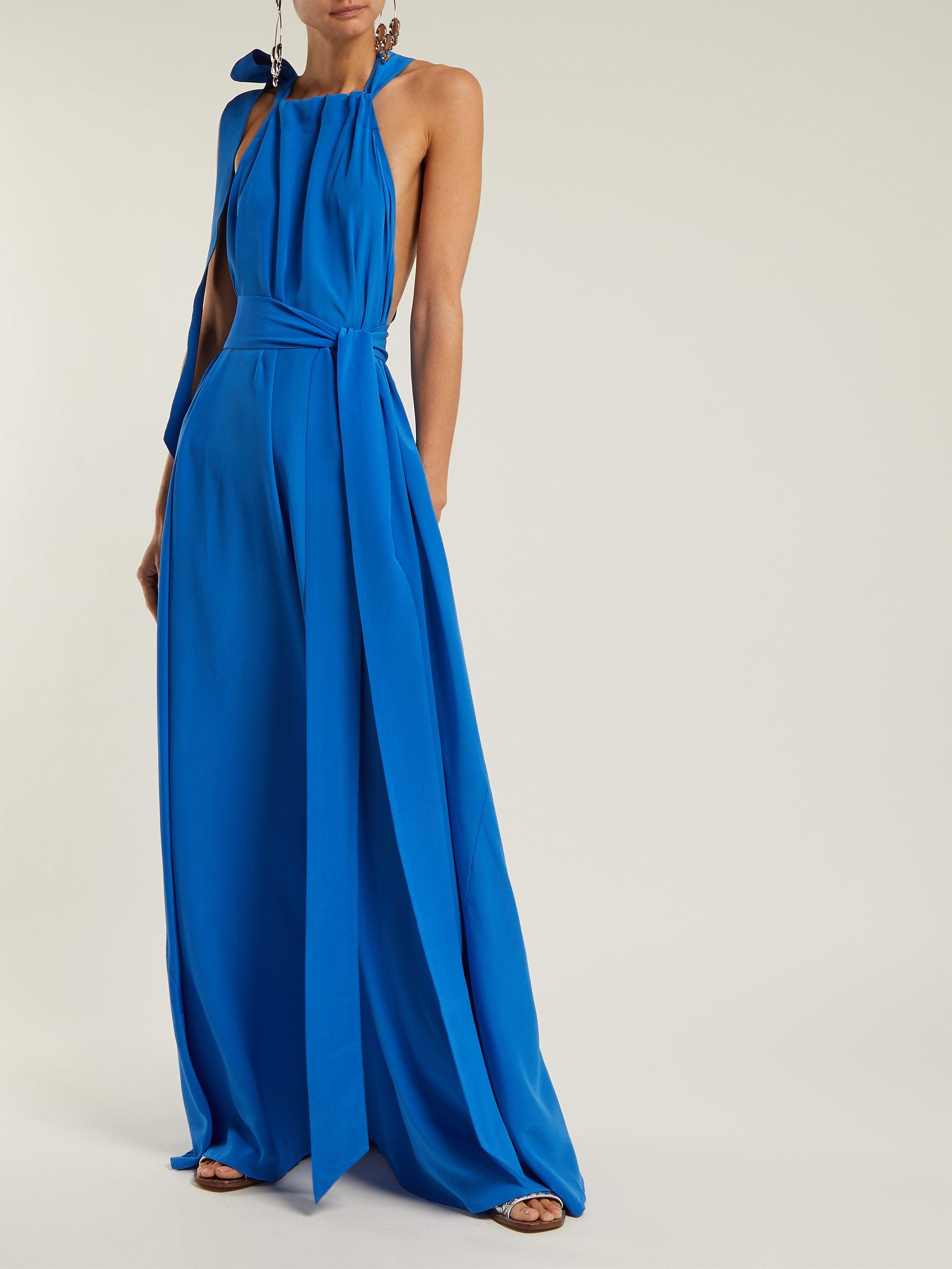 Kalita Camille Gathered Silk Maxi Dress in Blue - Lyst