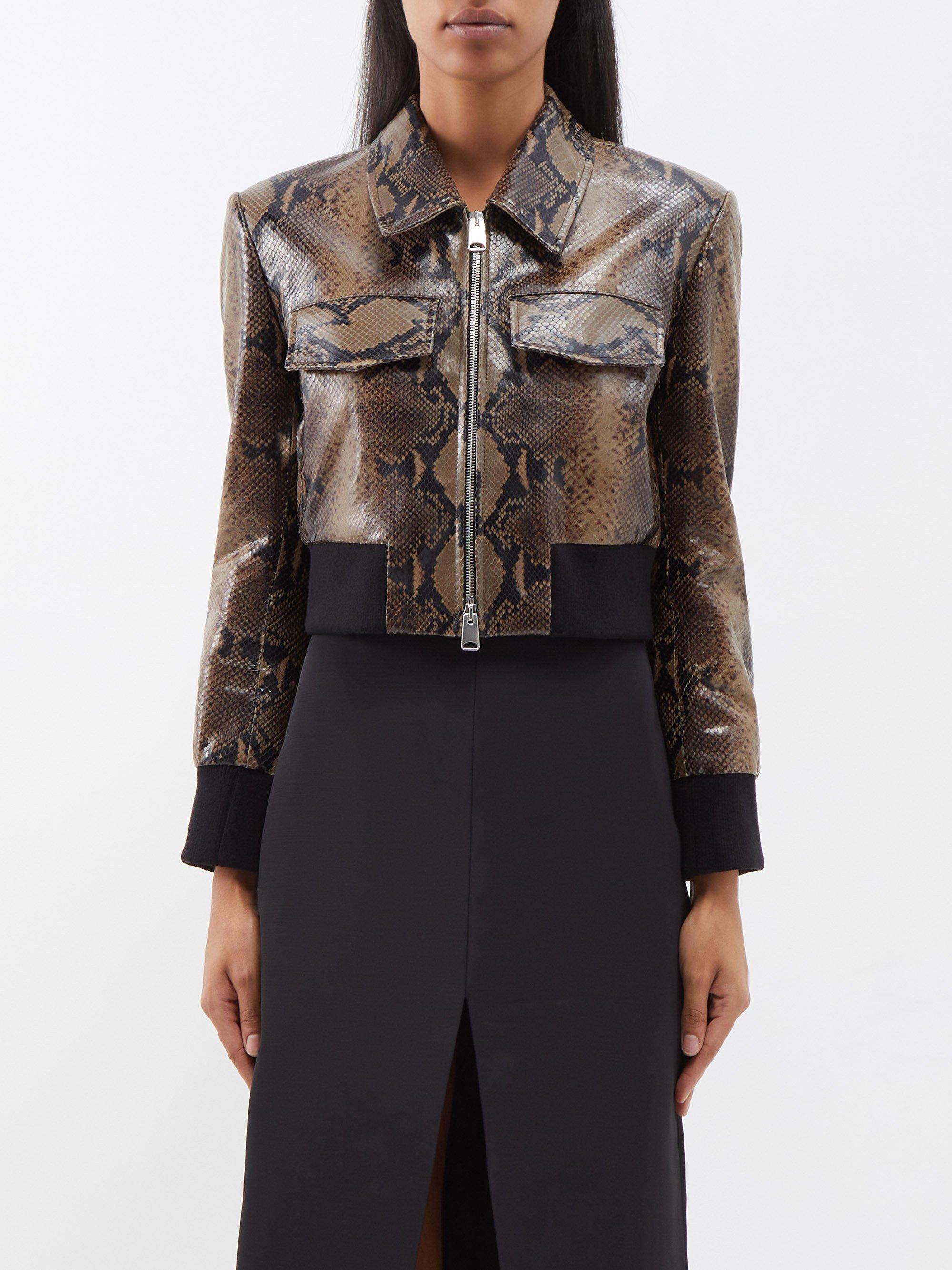 Khaite The Herman Jacket in Brown Python-Embossed Leather