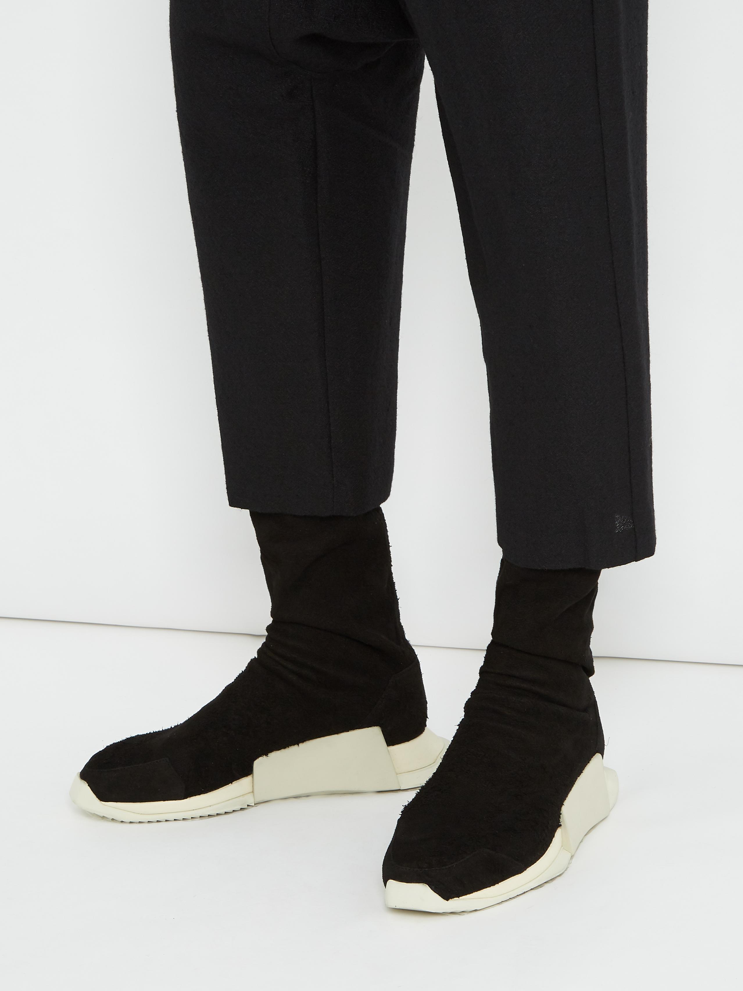 Rick Owens X Adidas Level Sock Suede Trainers in Black for Men - Lyst