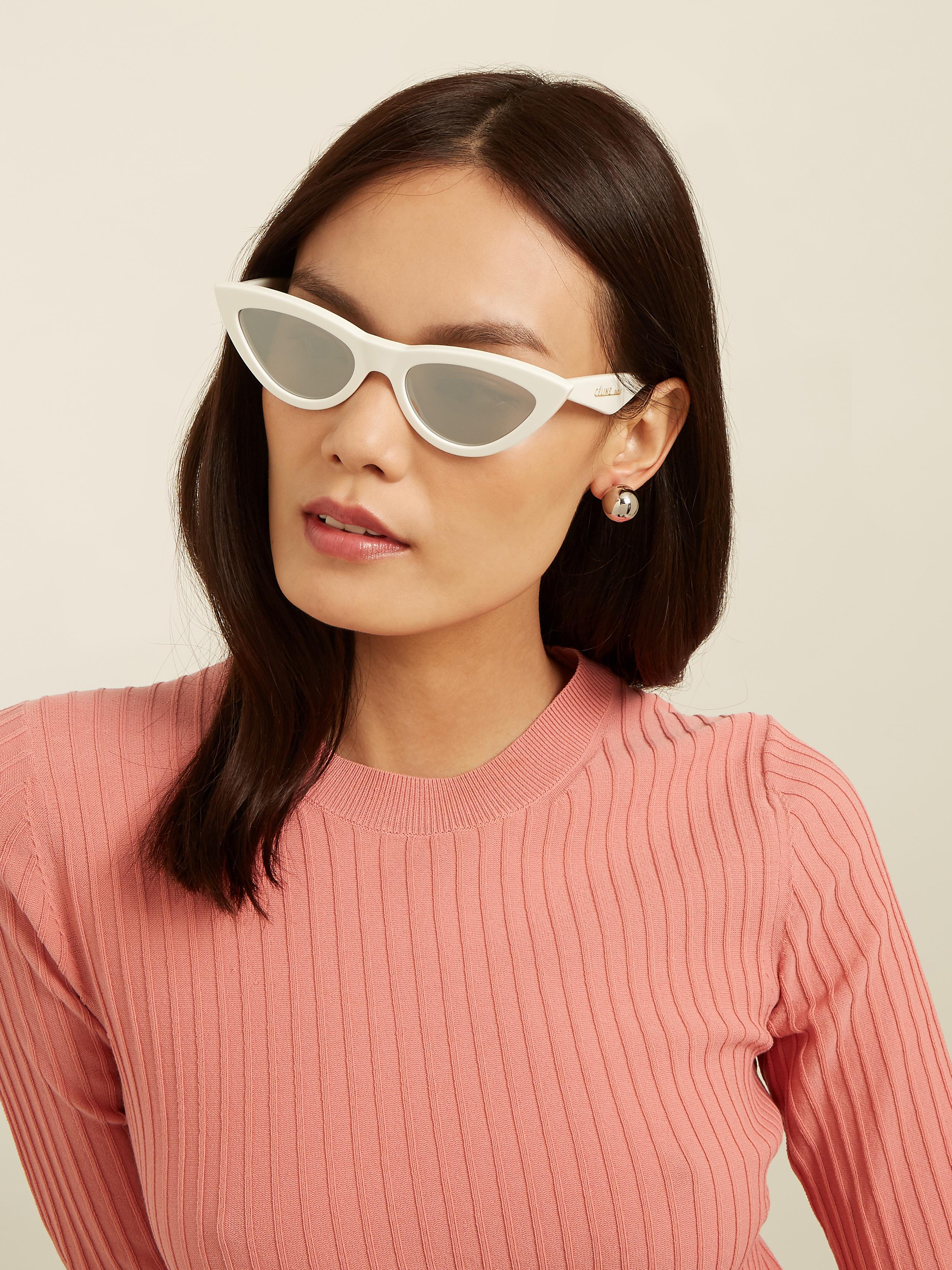 Celine Cat-eye Acetate Sunglasses in White | Lyst