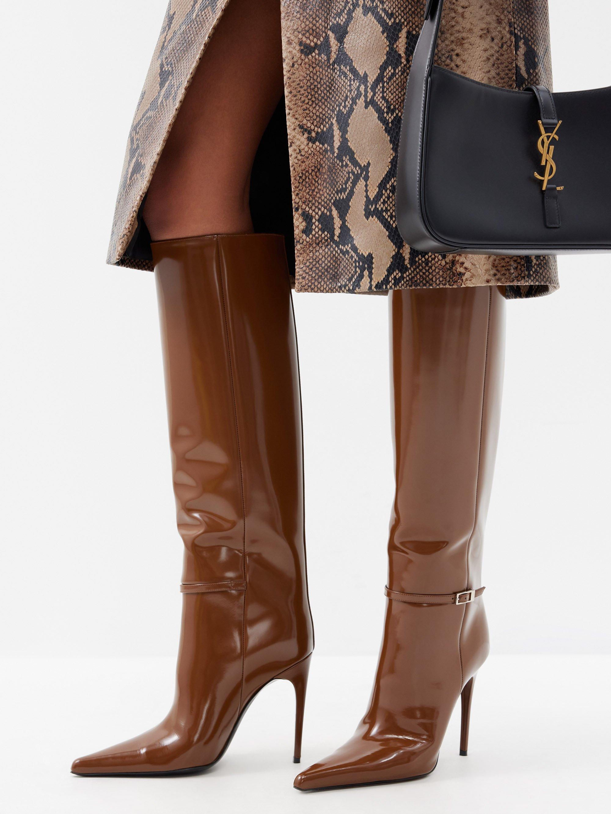 Saint Laurent Vendome 110 Patent-leather Boots in Brown | Lyst