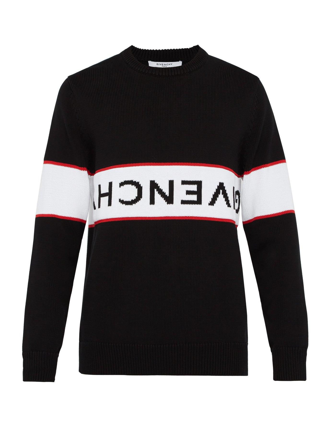 Givenchy Inverted Logo Intarsia Cotton Sweater in Black for Men - Lyst